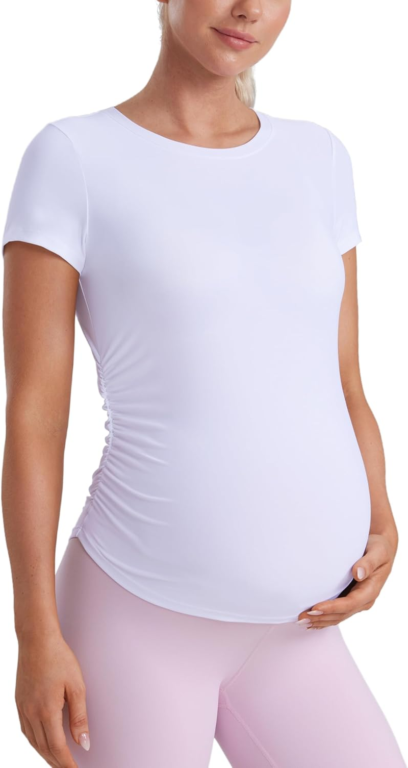 CRZ YOGA Cloudweight Maternity Shirts for Women Pregnancy Short Sleeve Side Ruched Tops Soft Yoga Casual Athletic T-Shirts image number 6