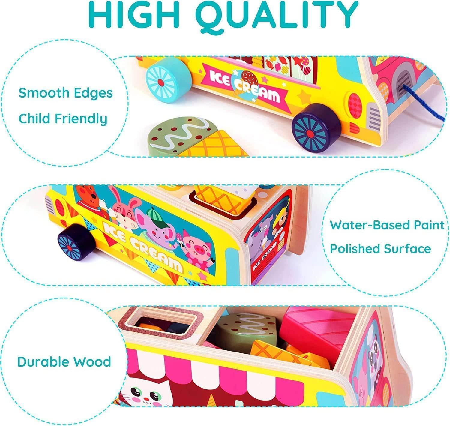 Wooden Toys Montessori Sorting & Stacking Toys for Toddler, Wooden Ice Cream Truck Magnetic Ice Cream Sweet Treats Pretend Play Food & Accessories for Baby Girls Boys Age 3+ Gift