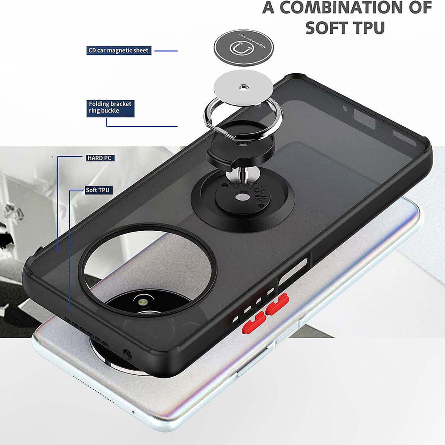 ILING Mobile Phone Case for Xiaomi 15 Ultra, Ultra Thin Shockproof Translucent Matte Hard PC Back Case, Soft Silicone TPU Bumper Protective Case with Ring Stand (Royal Blue)