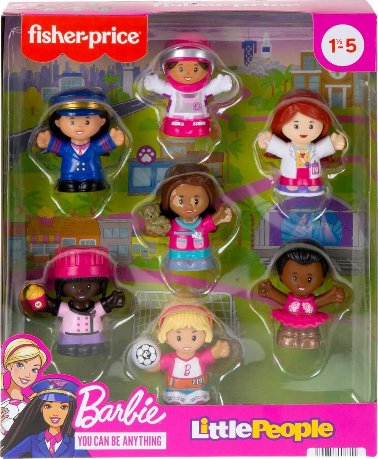 Fisher-Price Little People Barbie Toddler Toys, You Can Be Anything Figure Pack, 7 Characters for Pretend Play Ages 18+ Months image number 1