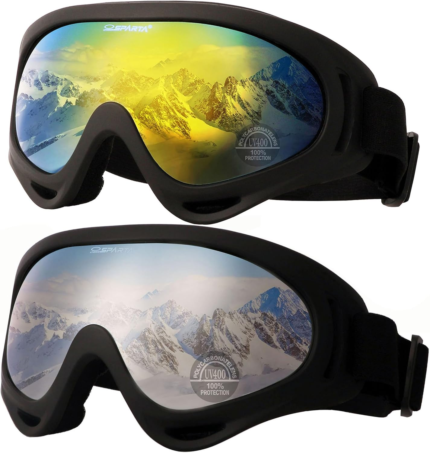 OUTDOOR SPARTA 2-Pack Ski Snow Sports Snowboarding Goggles Motocycle Goggles Cycling Glasses for Men Women Youth Boys Girls