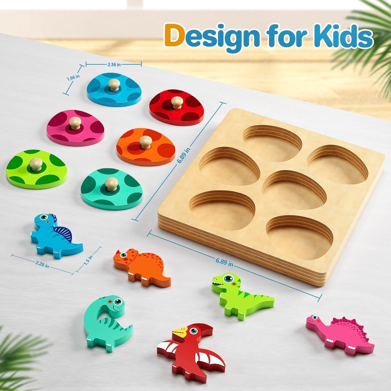 Wooden Puzzles for Toddlers 1-3, Montessori Toys for 1 2 Year Old Boy Girl Birthday, Dinosaur Match Eggs Peg Puzzles, Preschool Learning Toys for Toddlers Age 1-2