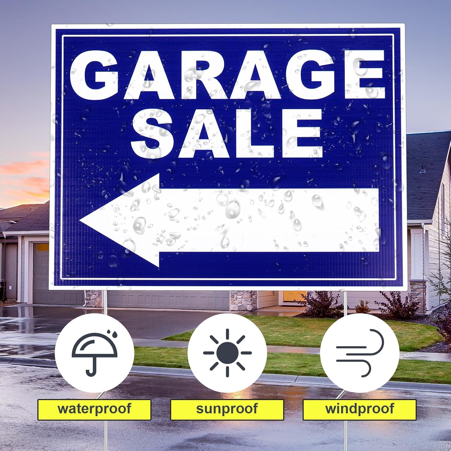 6Pcs Garage Sale Sign, Garage Sale Arrow Signs Supplies with Stakes, 16X12 Inch Double Sided Yard Sale Signs Waterproof Garage Sale Sign for Sales Event (Blue)
