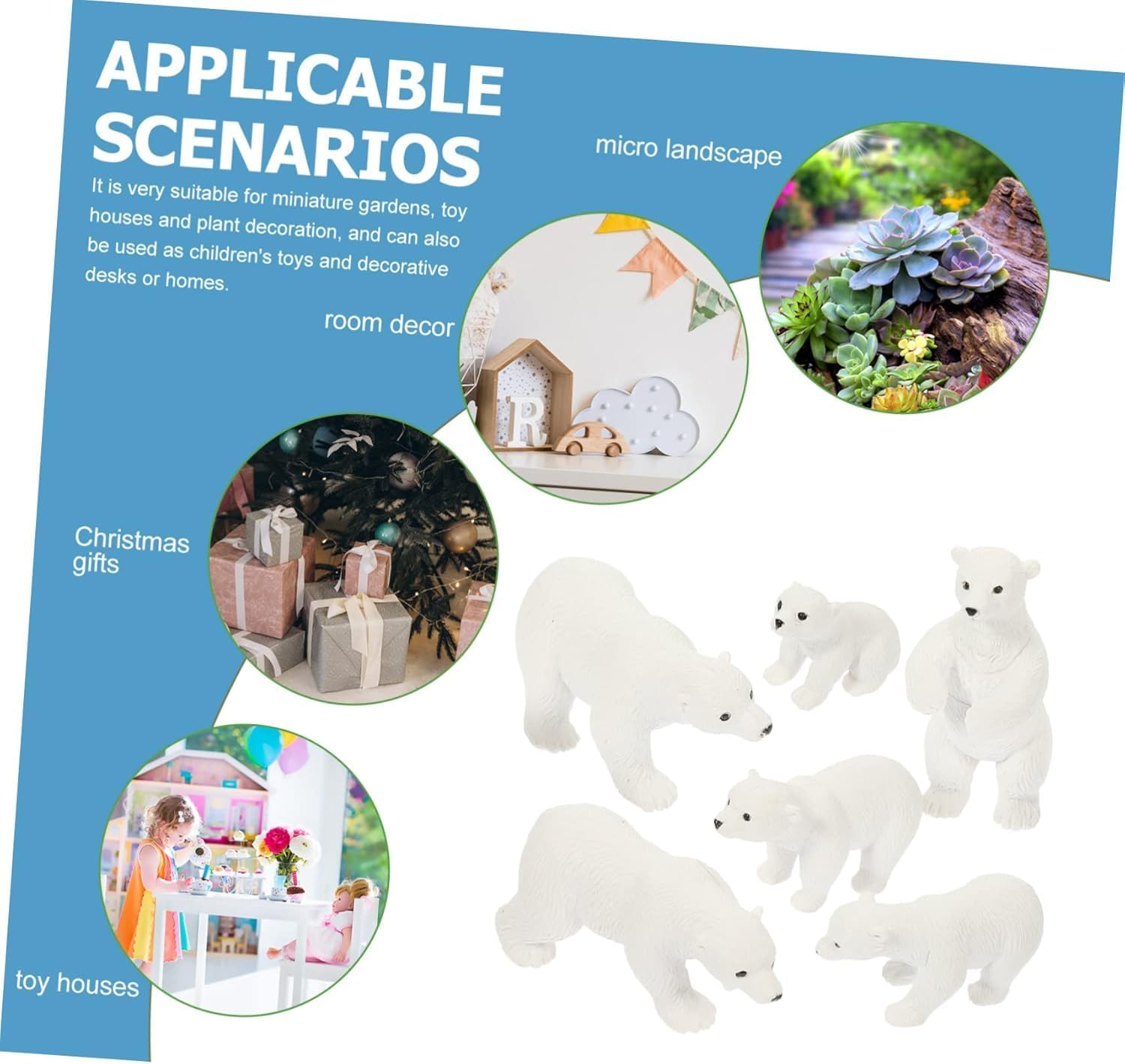 Ksngtixe 6Pcs Miniature Polar Bear Figurines - Cute White Bear Adornments, Durable Compact Animal Decor for Micro Landscape, Home & Garden image number 4