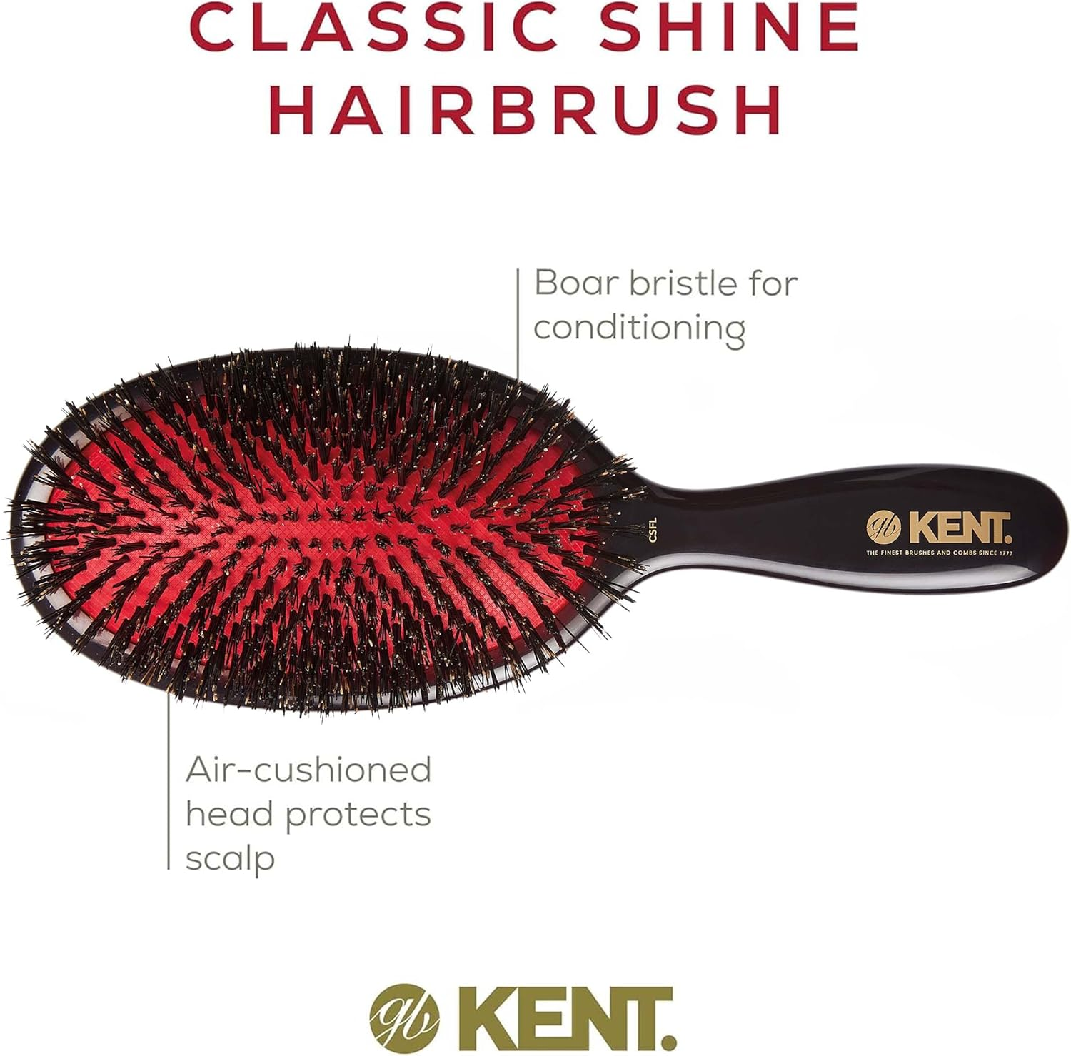Kent Brushes Oval Cushion Hairbrush Black CSFL Large 6 Ounce image number 3