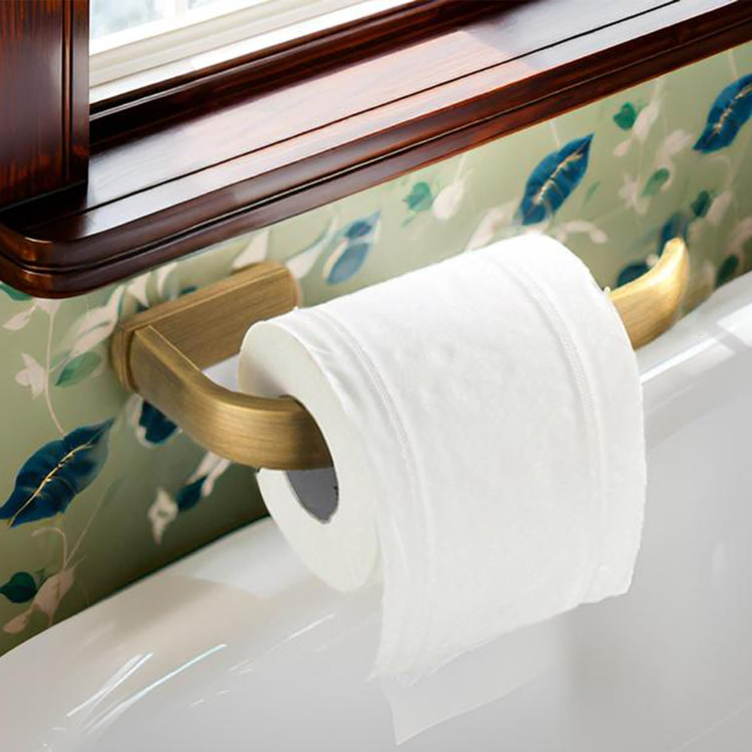 Flybath 2Pc Bathroom Accessories Set - Towel Ring and Toilet Paper Holder Antique Brass Wall Mounted, Brushed Bronze - Polished Chrome - 2Pc image number 2