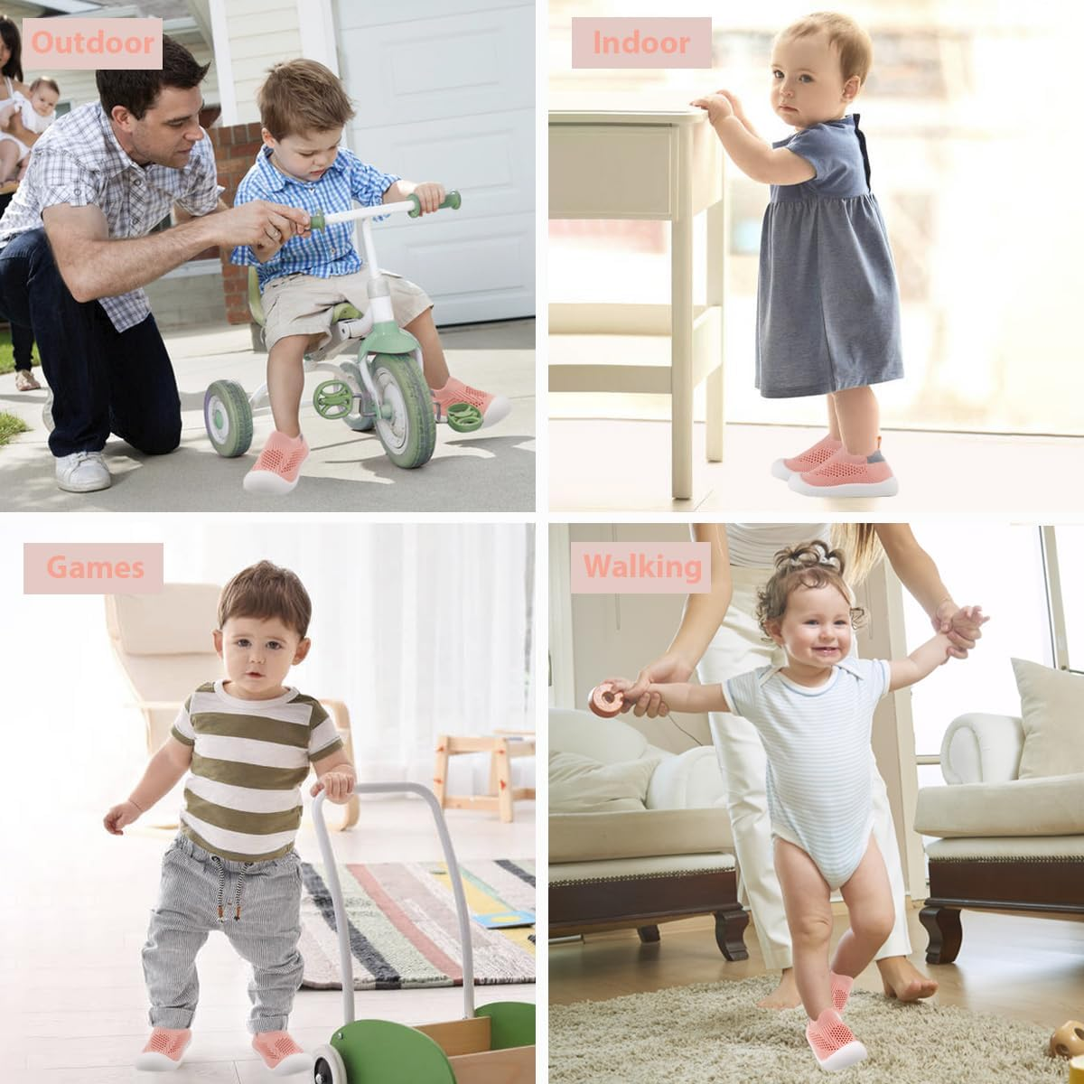 Lucckey Non-Slip Baby Socks Shoes, Breathable Toddler First Walker Shoes Lightweight Boy Girl Walking Shoes Baby Infant Kids Slippers with Soft Rubber Sole Slip-On Sneakers Outdoor Indoor image number 7