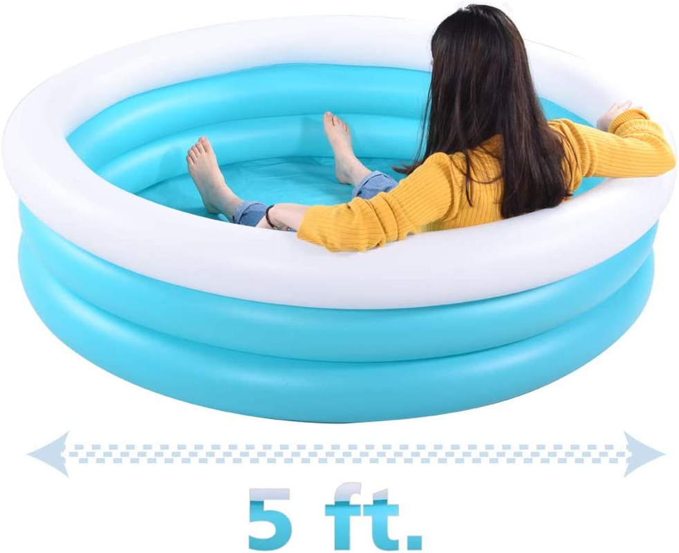 Inflatable Kiddie Pool, 60"X16" Thick Guardrail Swimming Pool for Kids, Blue & White Blow up Pool for Kids Indoor Party Games, Wading Pool for Outdoor Backyard image number 5