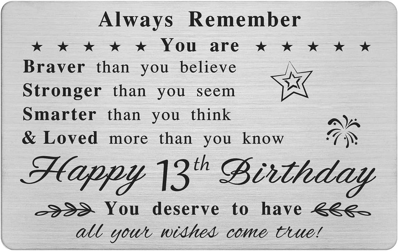 Happy 13Th Birthday Card - You Are Loved More than You Know - 13 Year Old Birthday Gifts for Boys Girls, Personalised Engraved Wallet Card image number 1