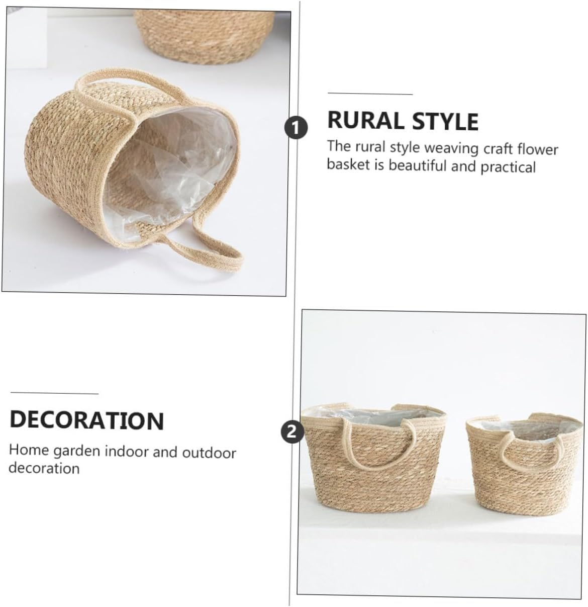 BESPORTBLE Straw Flower Basket Small Woven Storage Basket for Plants for Gardening Supplies Portable and Decorative for Home Use image number 6