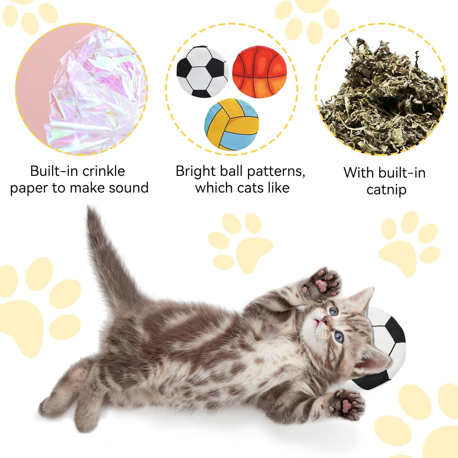 Andiker Catnip Toy, 3-Piece Cat Chew Toy with Catnip and Crinkle Sound, Interactive Cat Toy, Catnip Ball, Plush Cat Toy for Cat for Teeth Cleaning Chewing (3 Pieces) image number 1