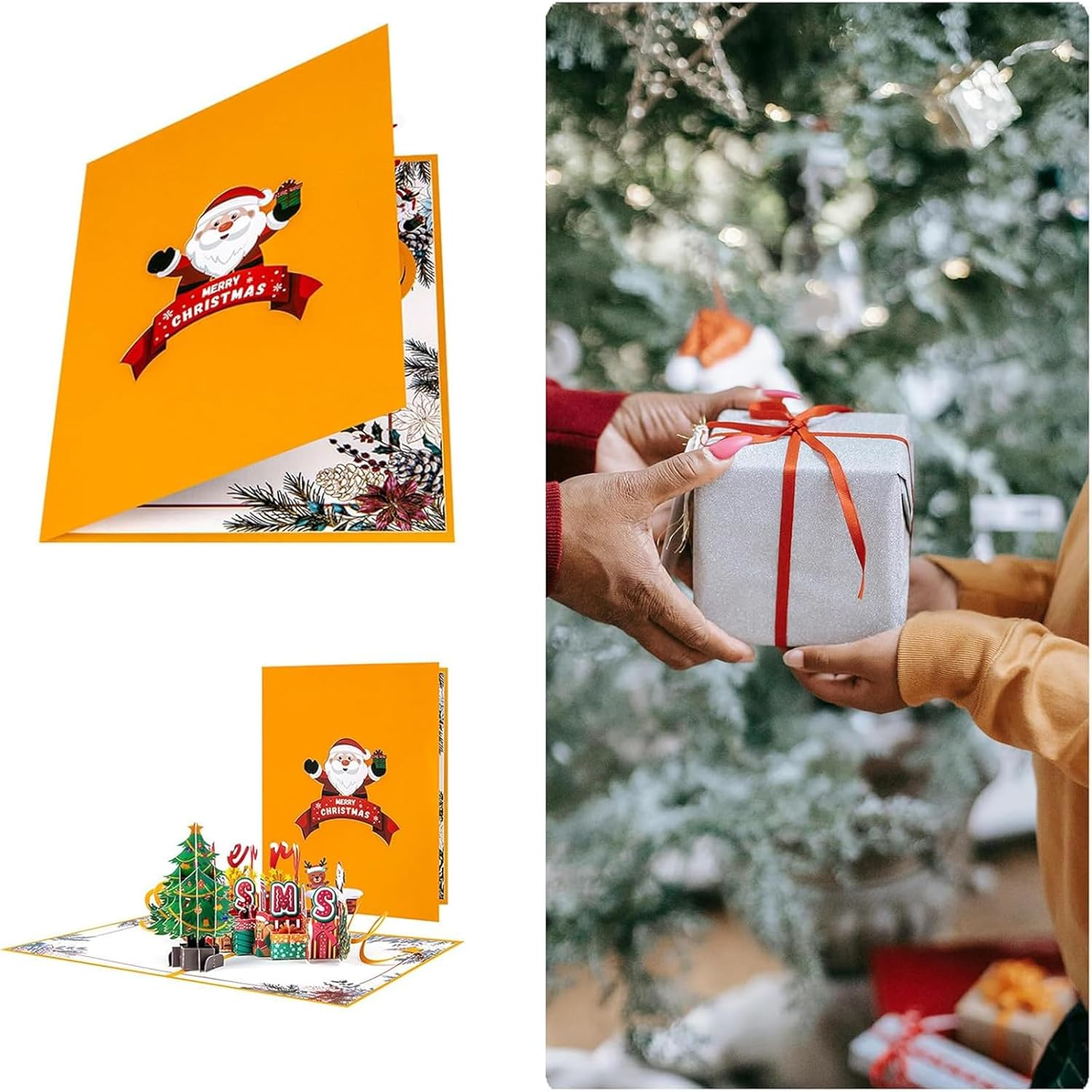 3D Pop up Christmas Card Merry Christmas Greeting Cards Happy New Year Xmas Gift Cards Happy Holiday Theme Card, Yellow 1 image number 3