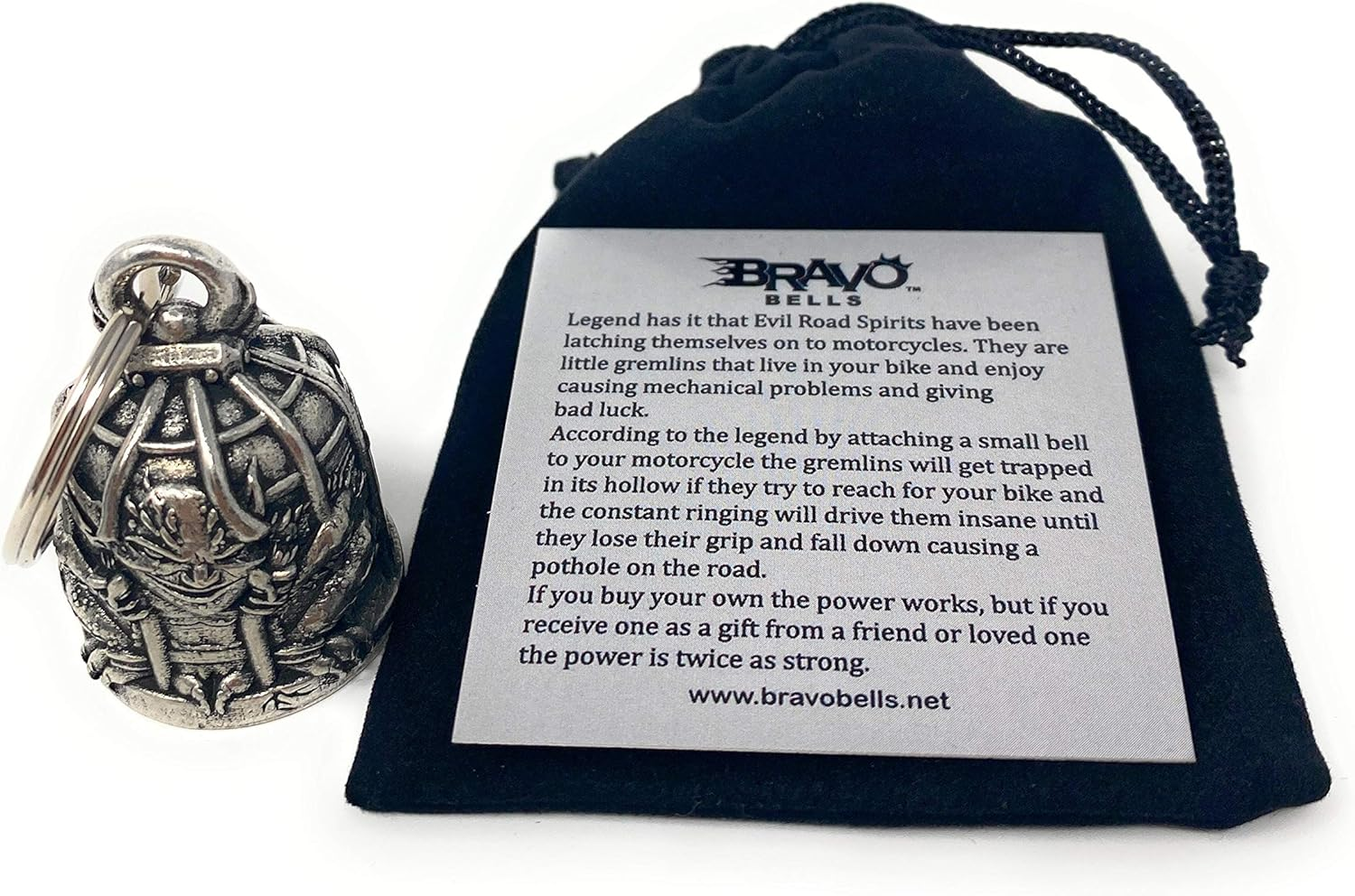 Caged Gremlin Motorcycle Biker Bell Accessory or Key Chain for Luck, Small, Pewter, No Gemstone image number 1