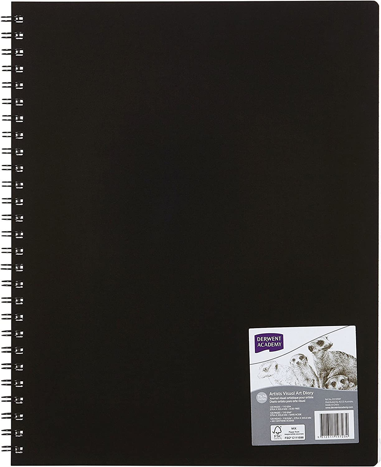 DERWENT R31090F Academy Visual Art Diary, 11 X 14 Black