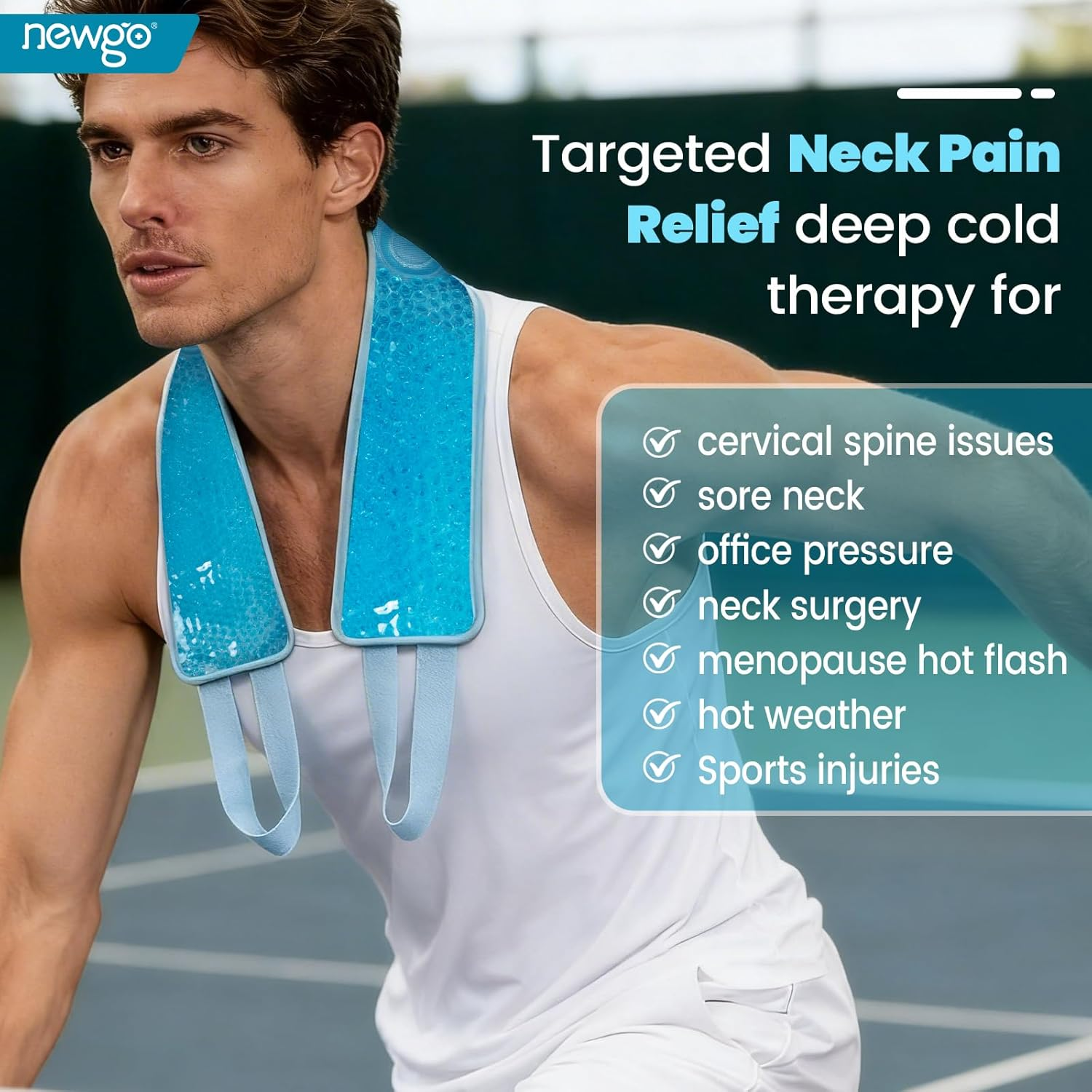 Newgo&reg;Neck Ice Pack Gel Ice Neck Wrap with Soft Plush Backing, Hot Cold Pack Gel Bead Ice Pack for Neck & Shoulder Pain Relief (24.8"X 4.13"）- Blue image number 4