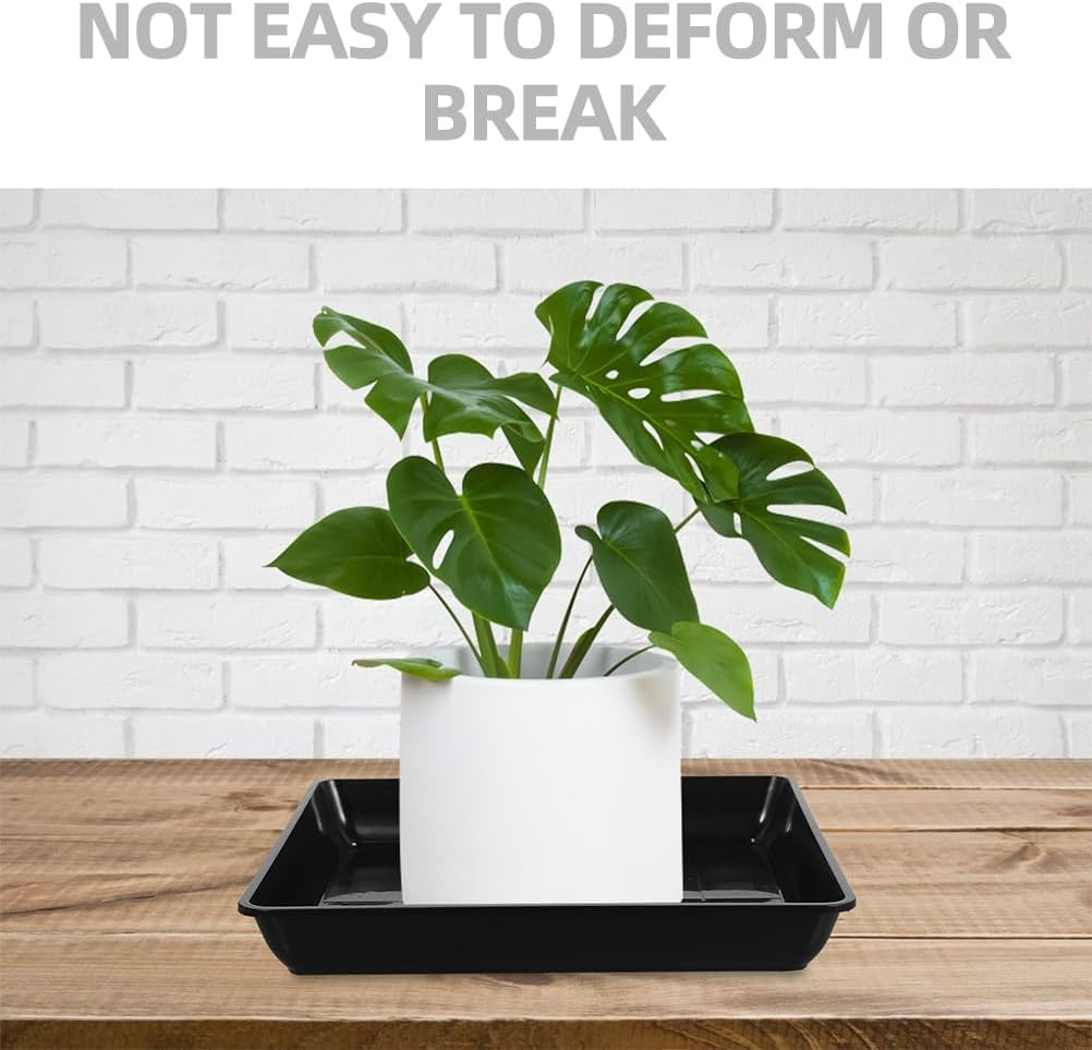 POPETPOP 2Pcs Square Plant Saucer: Plastic Plant Pot Tray 16 Inch Black Plant Water Drip Tray Pot Water Catcher Saucer image number 3