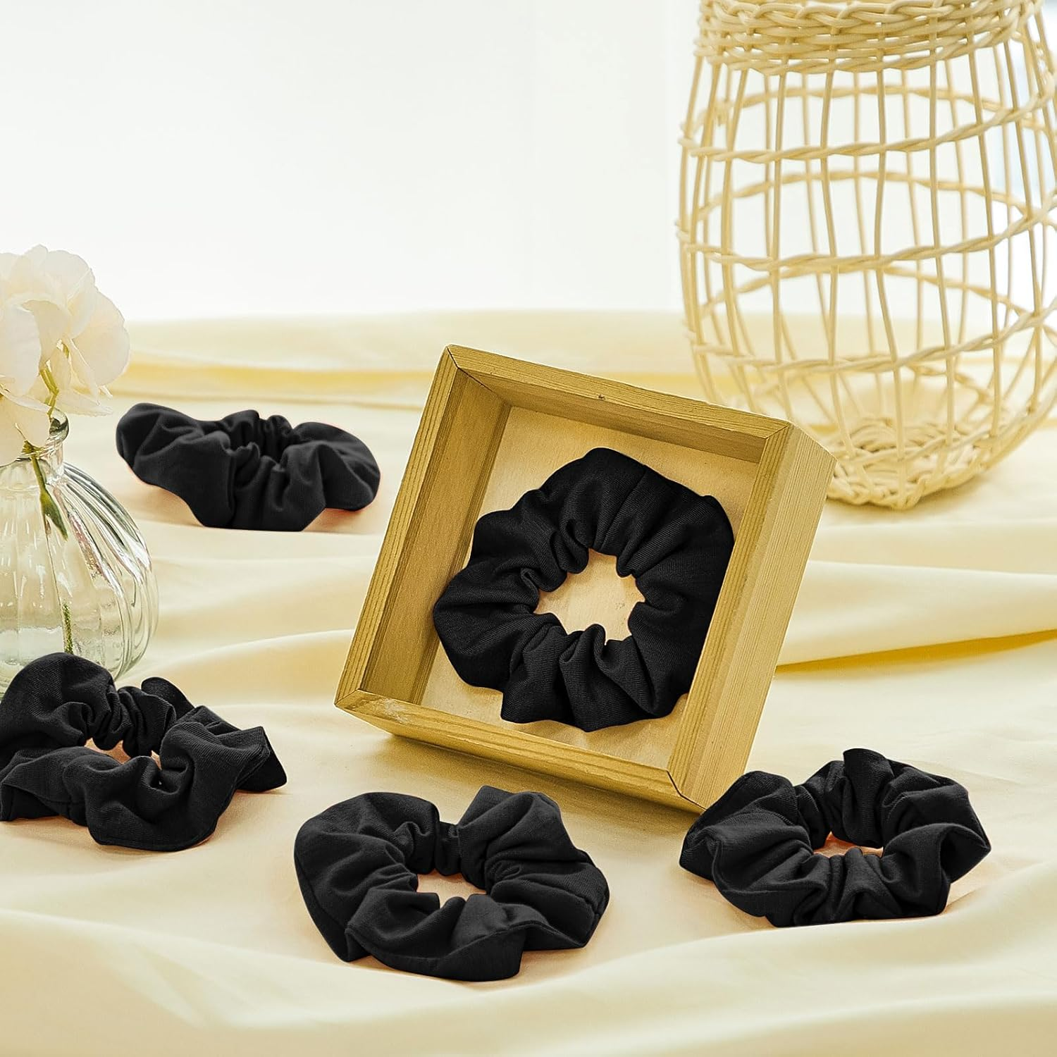 Tigeen 24 Pcs Scrunchies Bulk Soft Hair Scrunchies Cotton Solid Colors Thick Elastic Bands Ponytail Ties for Women Valentine'S Day Hair Accessories Favors (Black) image number 4