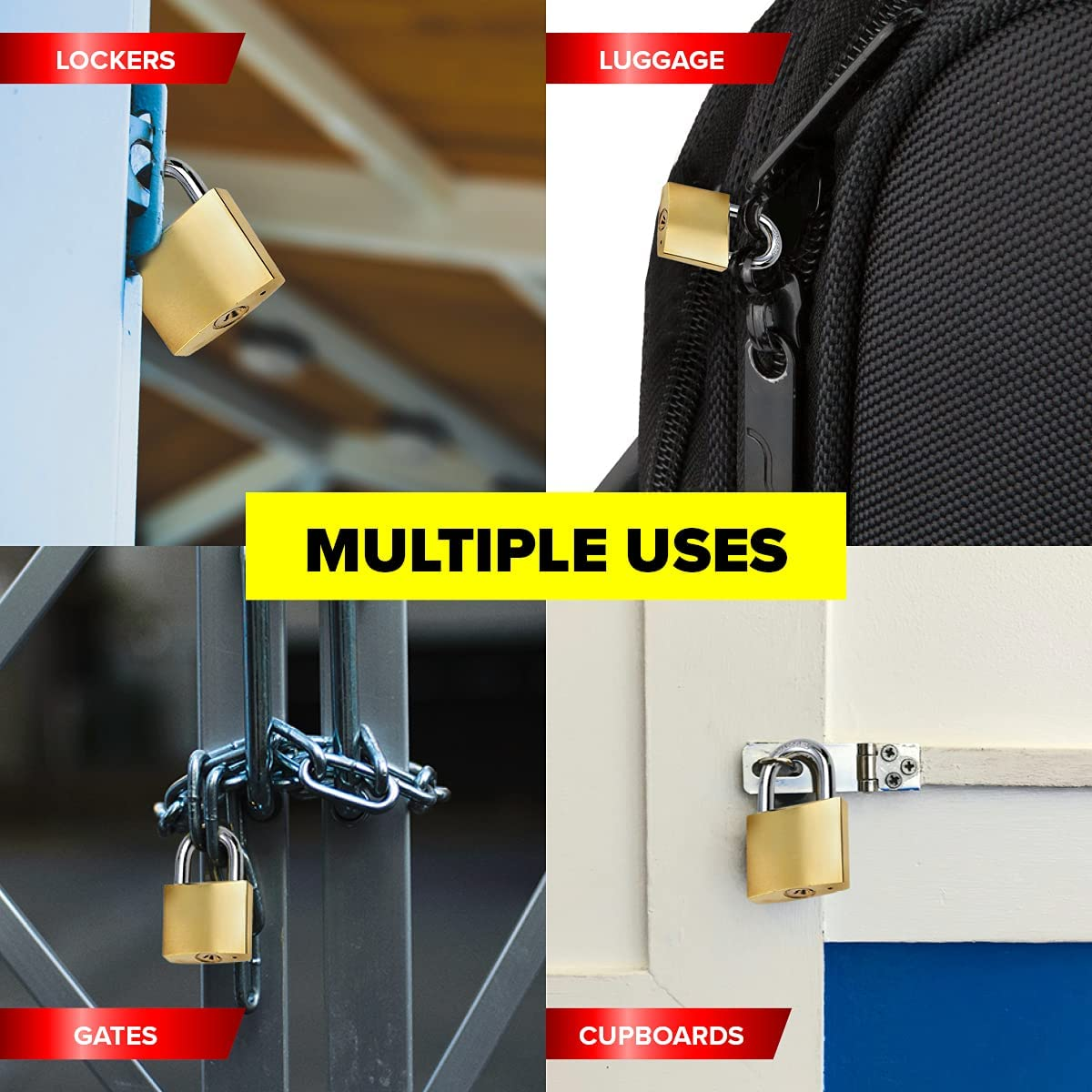 [4PCE] Handy Hardware Heavy Duty Padlocks, Premium Quality, Stainless Steel Shackle, Solid Brass Body and Cylinder, anti Rust and Cut Resistant, Helps Keep Valuables Safe and Secure - 48Mm image number 5