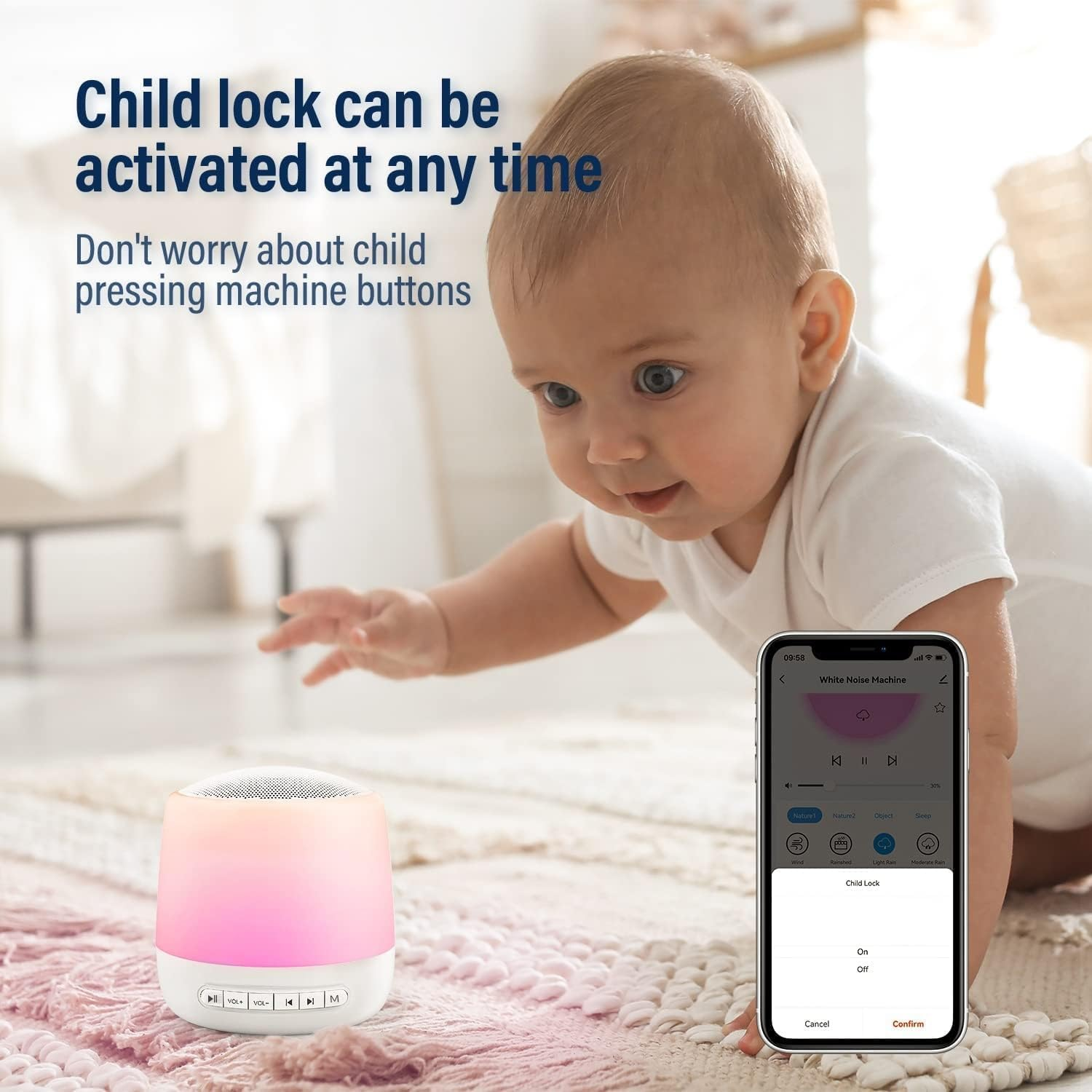Baby Sound Machine with Night Light, White Noise Machine for Kids and Adults, 34 Soothing Sounds, Customizable Favorites, APP Remote Control, Alarm Clock, Child Lock, Scheduled Sleep Routine image number 4