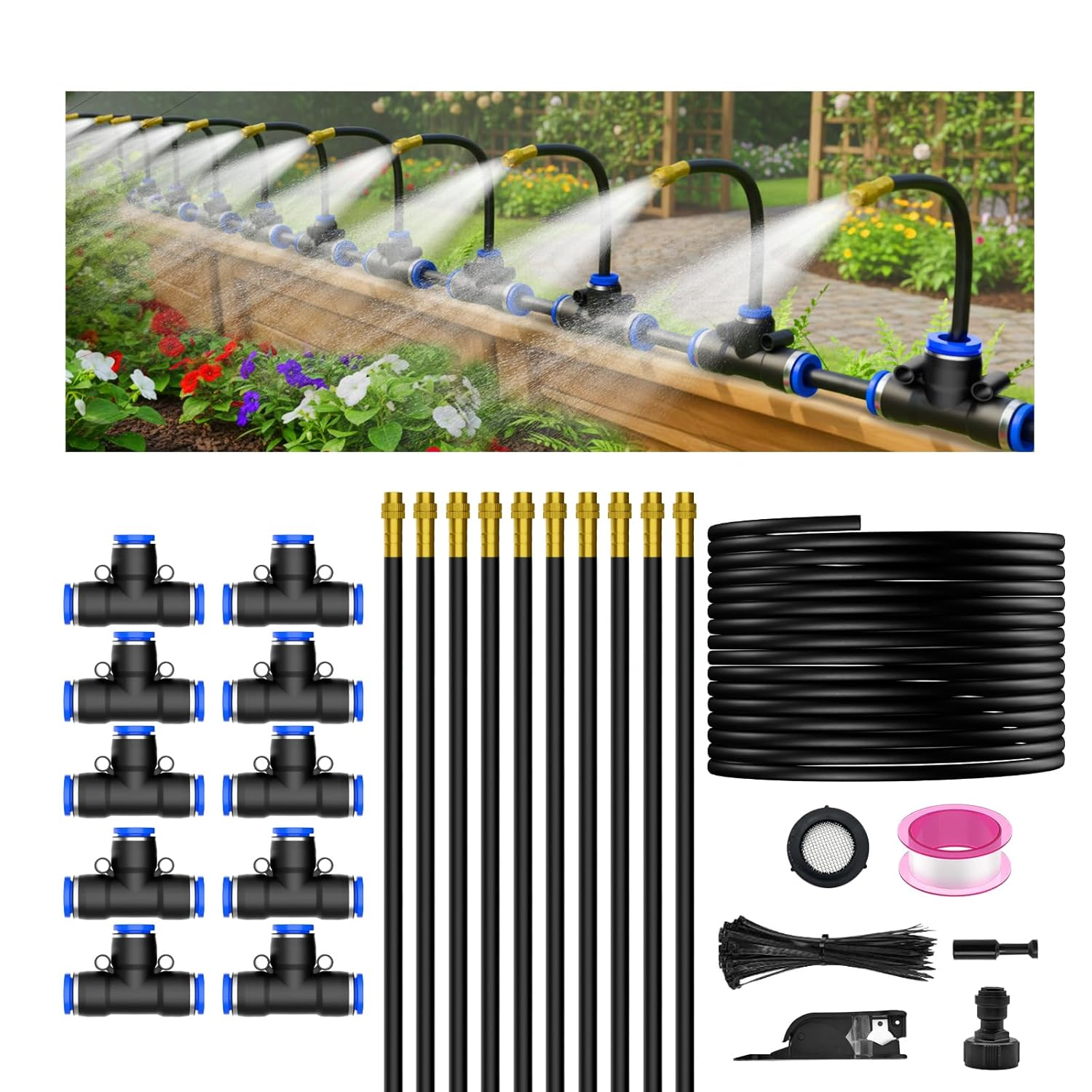 Garden Irrigation Drip Watering System with 360&deg; Rotating Garden Sprayer Auto for Outdoor Plants Water-Saving Micro Irrigation Kit Misting Cooling System for Garden Potted Plants Yard