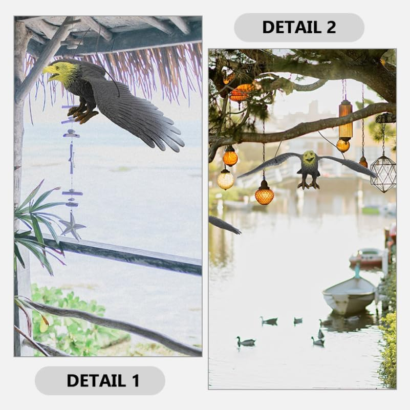 STOBAZA Owl Decoy, Lifelike Flying Hawk Decoy with Hanging Strings, Eagle Shaped Bird Deterrent, Fake Scarer, Cat Bird for Garden Decoration image number 4