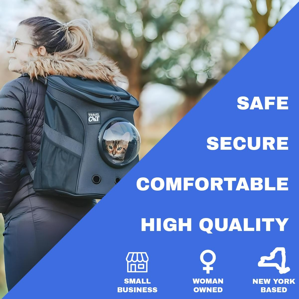 Fat Cat Backpack Carrier - Airline Approved Cat Carrier with Space Capsule Bubble for for Small Cats, Kitten - Premium Charcoal Cat Carrier Backpack for Outdoor, Travel, Hiking, Pet Supplies image number 2