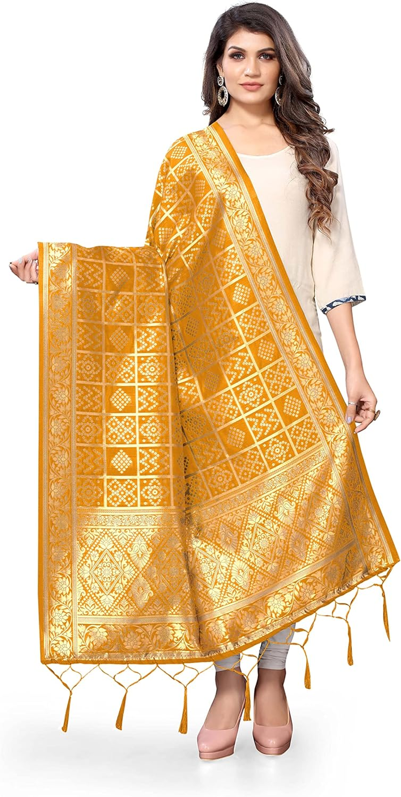 Jaanvi Fashion Women'S Banarasi Silk Woven Dupatta