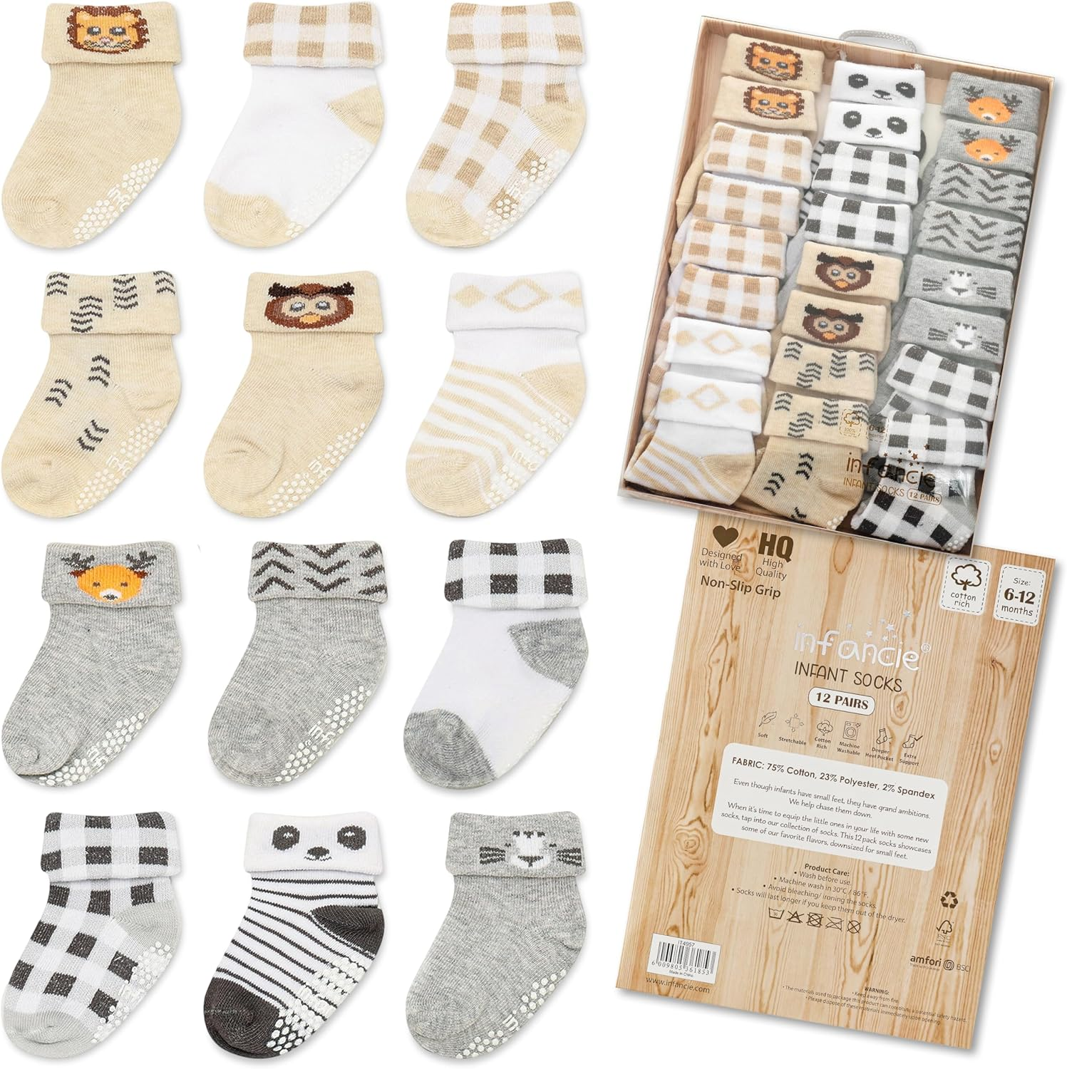 Baby Socks With/Gripper | Safe Walking Non-Slip Sole | Stay-In-Place Ribbed Cuffs Unisex