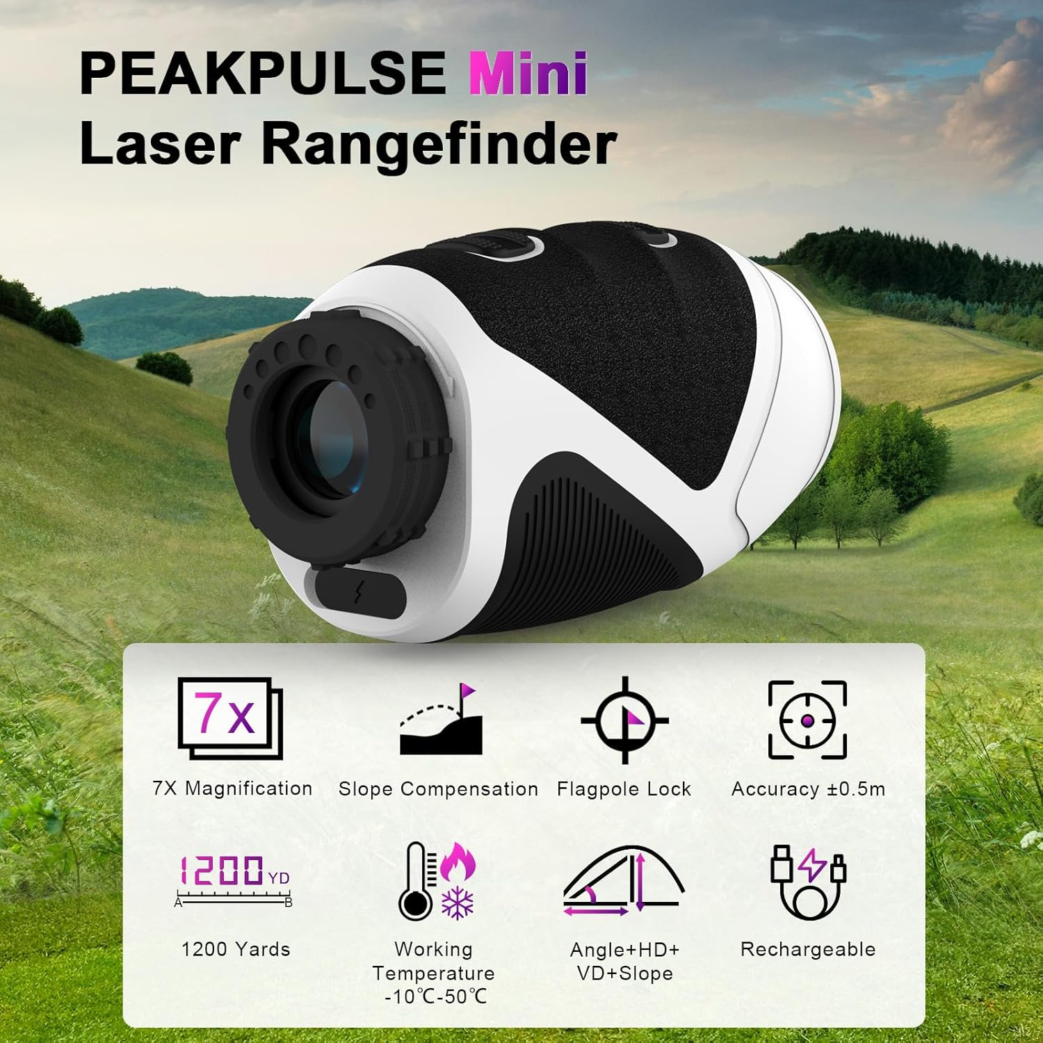 1200 Yards Mini Range Finder Golf Rangefinder HDLCD 7X Magnification with Slope Laser Distance Rangefinder for Men Women Junior Rechargeable Flag Pole Locked with Vibration Angle Measurement image number 6