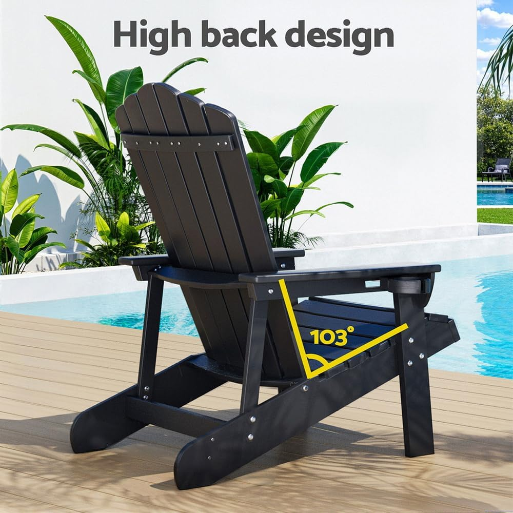 Gardeon Adirondack Chair, Outdoor Chairs, Beach Chair HDPE, Sun Lounge, Patio Furniture Armchair, Patio Chair for Garden Pool Backyard Deck Black image number 2