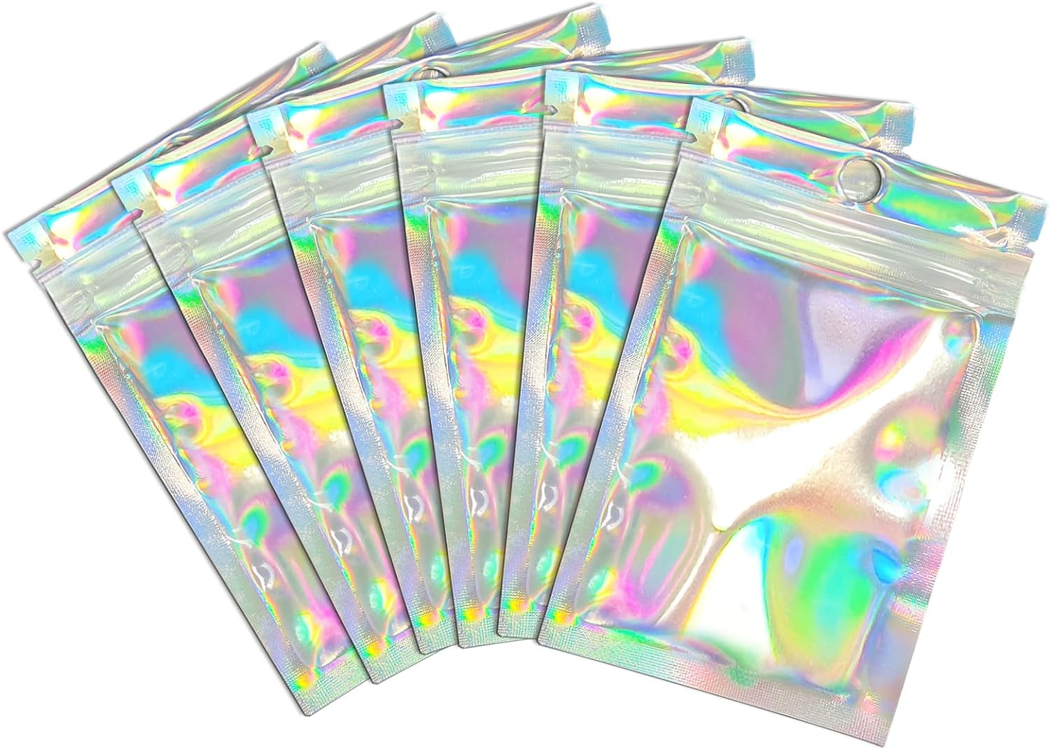Smell Proof Bags & Resealable Foil Pouch Bag [100 PCS ] Great for Party Favor Food Storage (Holographic Color, 2.4X5.9") image number 2