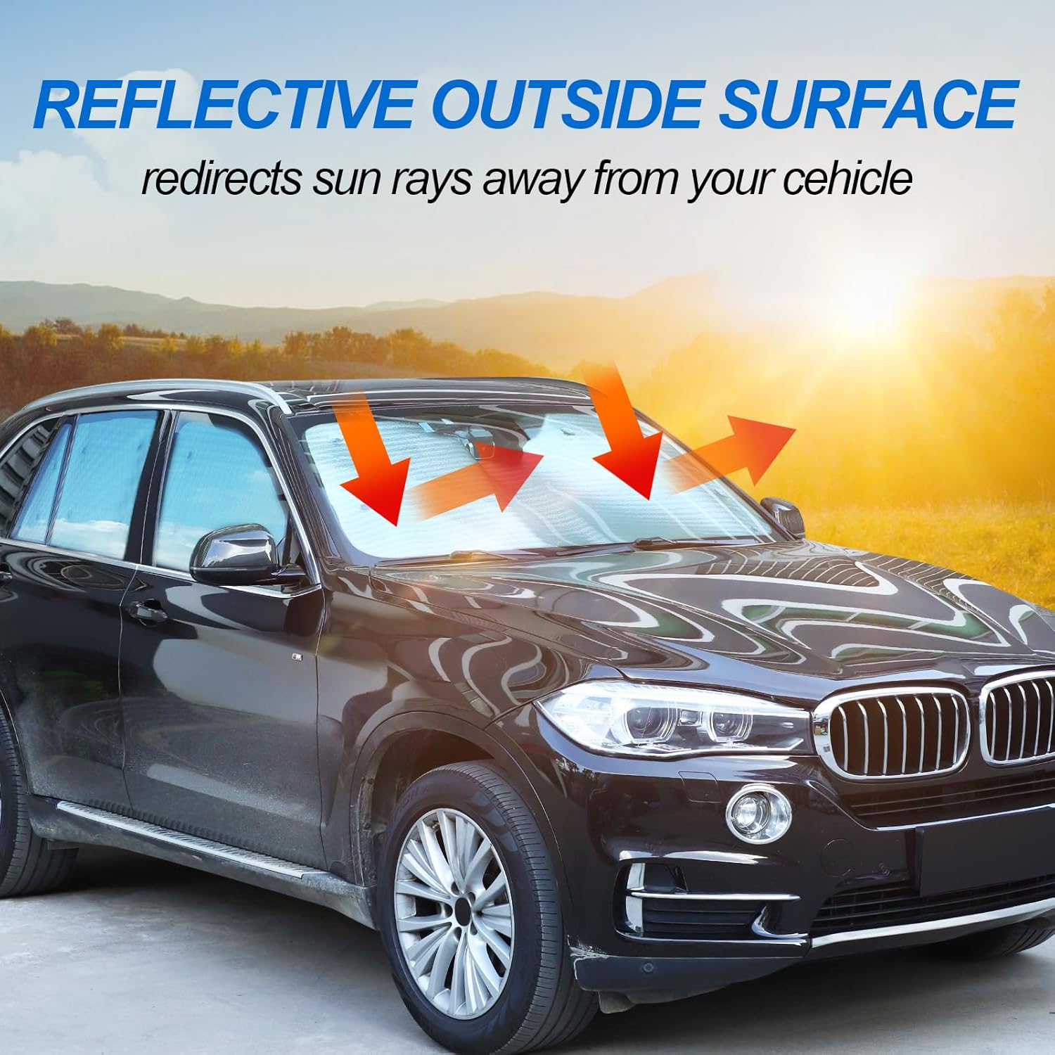 Full Window Sun Shades | Reflective Windshield & Side Window Covers | UV & Heat Blocking Sunshade Set (BMW X5 2014-2018)
