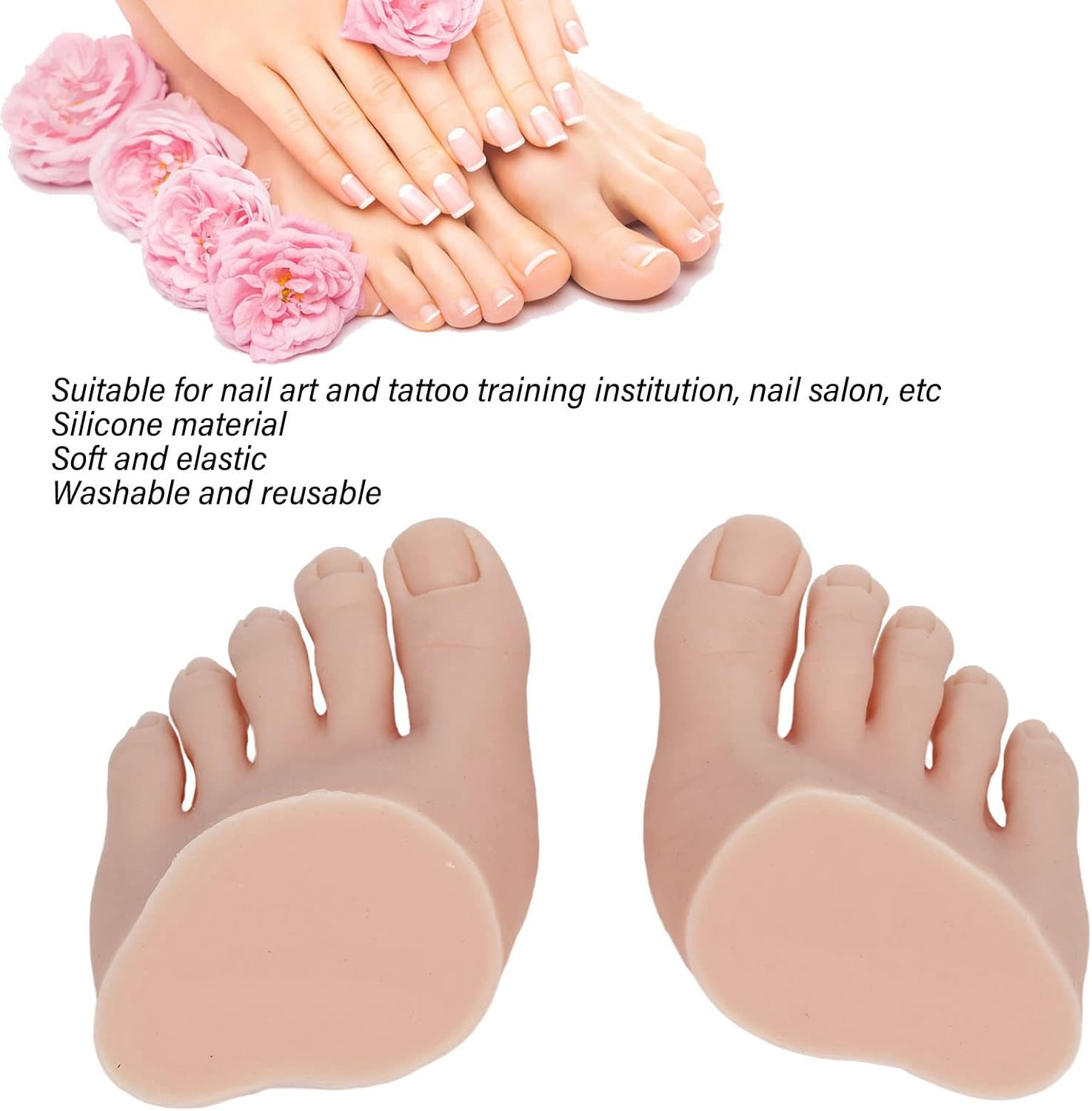 Practice Fake Foot Model, Nail Practice Training Foot Half Foot Model with Toes, 1 Pair Flexible Soft Silicone Prosthetic Manicure Tool for Acrylic Nails Tips Art Training Display (Medium Skin Color) image number 5