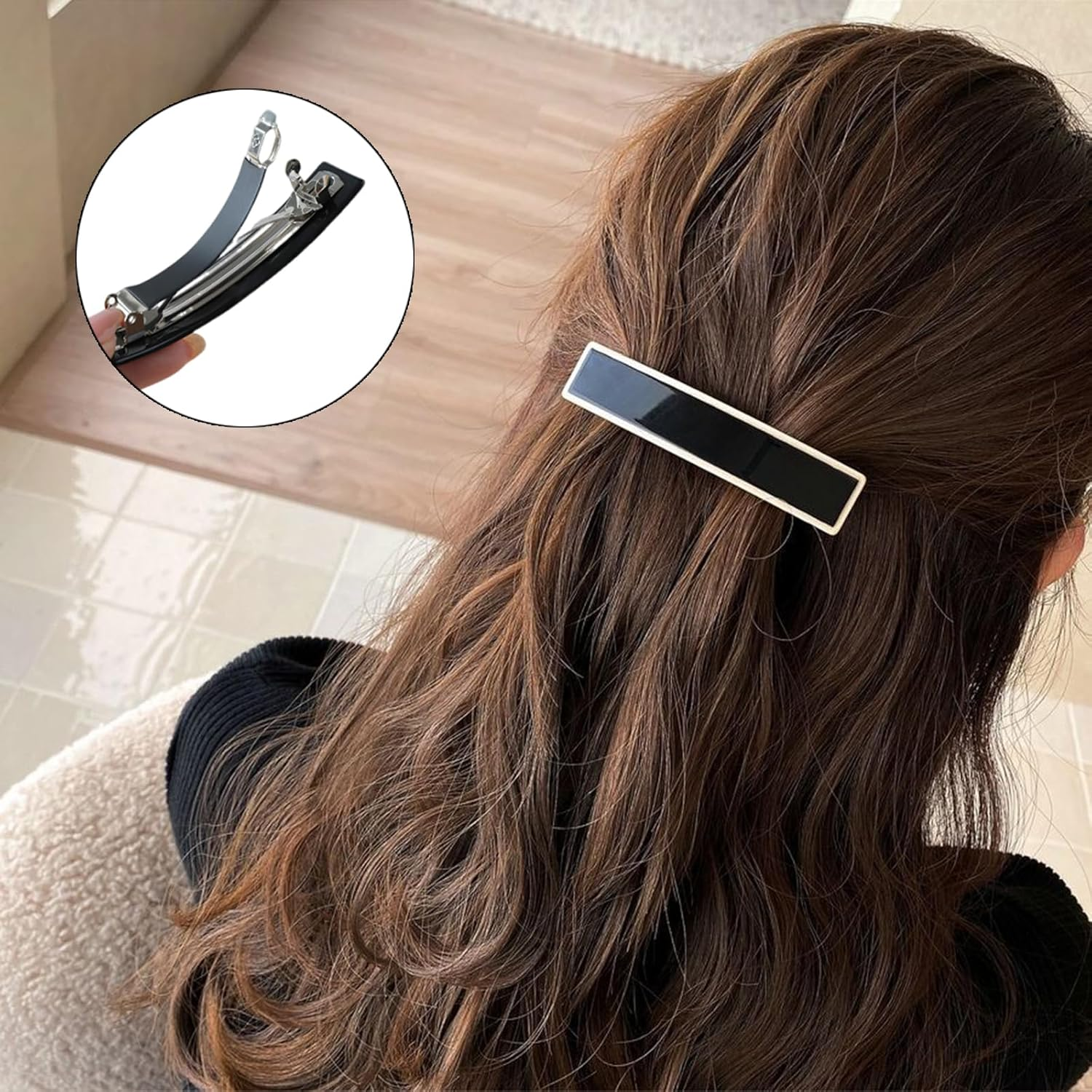 Pack of 2 Hair Clips, Vintage Hair Clips, Classic Hair Clips, French Hair Clips, Rectangular Hair Clips, Decorative Hair Clip, Large for Women and Girls image number 3