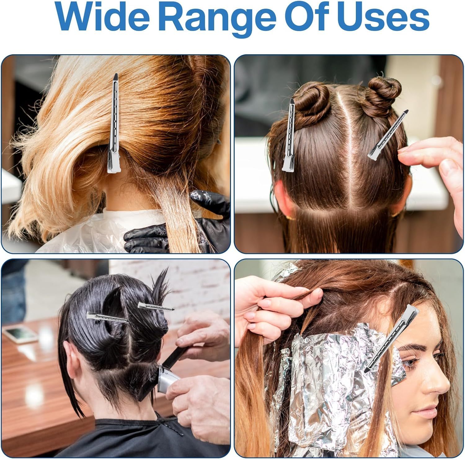 30 Pcs Professional Alligator Hair Clips - 3.5" Stainless Steel Duckbill Clips for Salon Styling, Hair Coloring & Curling | Rustproof Sectioning Pins with Holes (Silver)