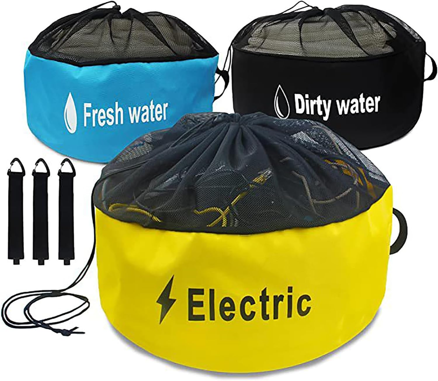 3 Pack RV Accessories Storage Bags with Identification Tags,3 Colors Waterproof Camper Accessories for Sewer Hoses, Fresh/Black Water Hoses and Electrical Cords image number 3