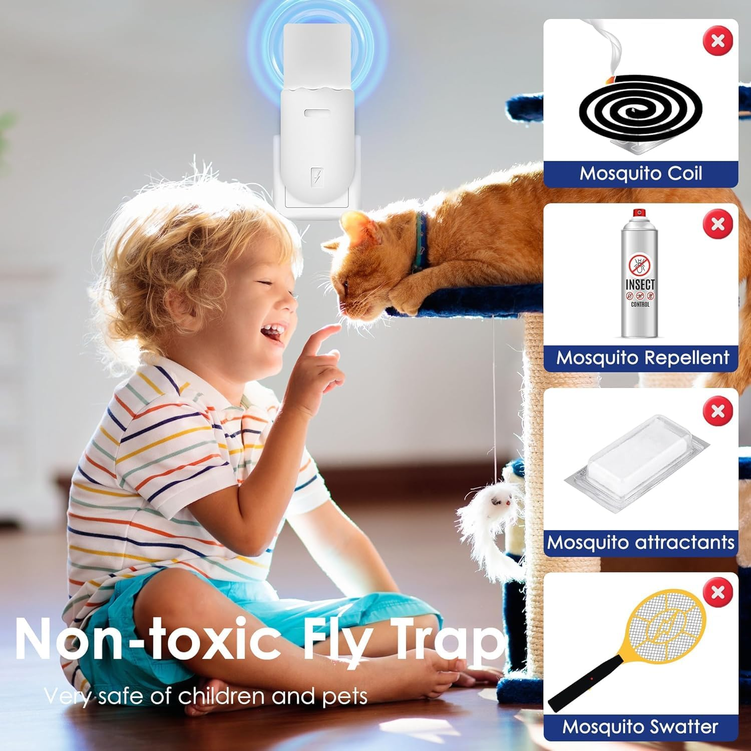 2 Pack Flying Insect Traps with UV Attractant Catcher, Indoor Plug-In Mosquito Killer with Warm Night Light for Flies, Fruit Flies, Moths & Gnats, 2 Device, 20 Pcs Adhesive Cards image number 6