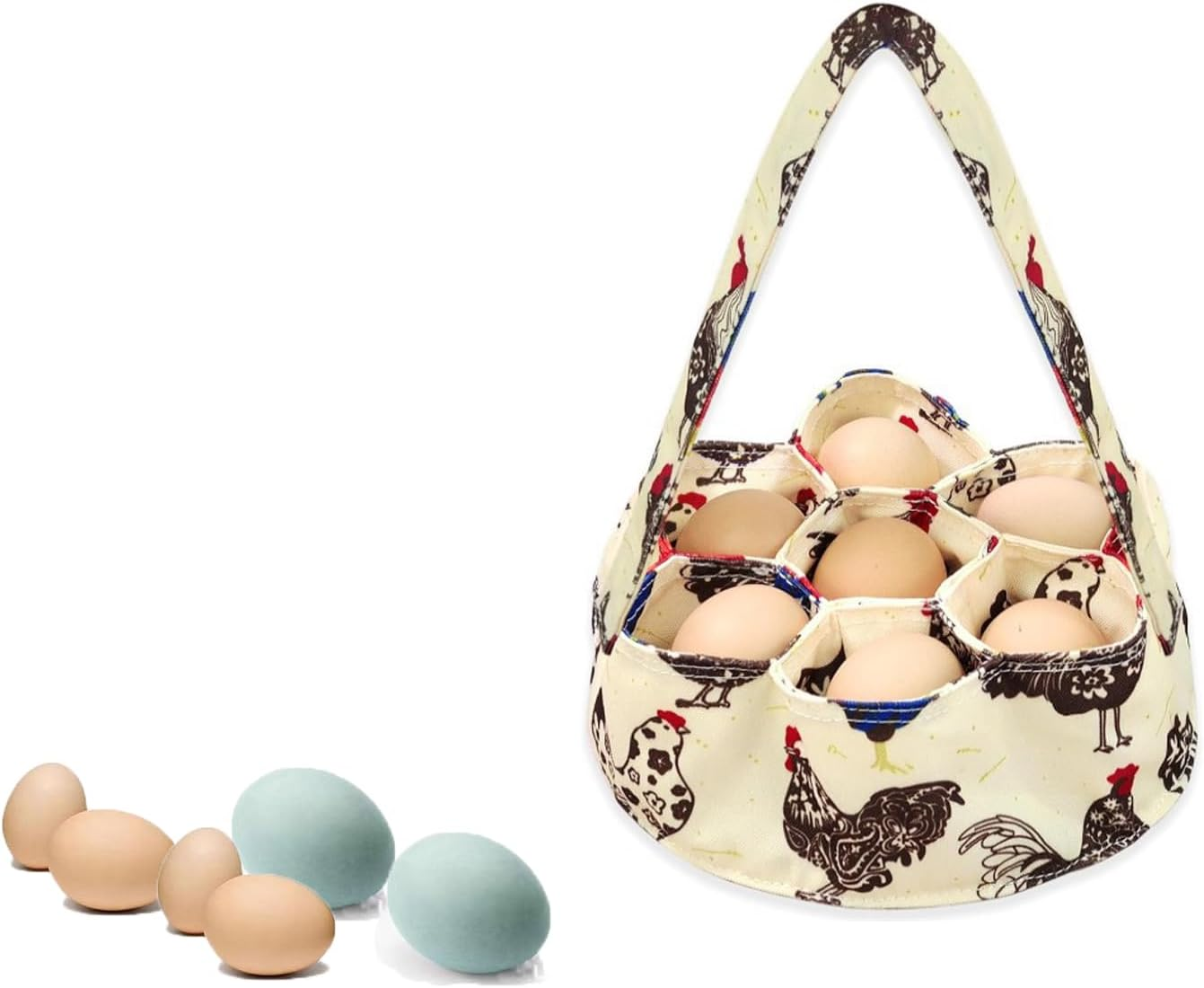 WEZCHUGHAOL Rustic Striped Egg Collecting Basket for Home and Garden - Chicken Egg Holder and Collector for Housewives Egg Stockpile (Beige Chicken)