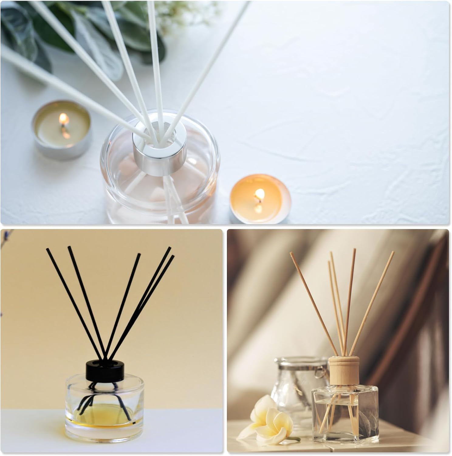 120 Pcs Diffuser Reed Sticks Refills - Natural Rattan Essential Oil Sticks for Home & Office, Long-Lasting Aromatherapy, Decorative White/Black/Wooden Sticks (Premium Fragrance Accessories)