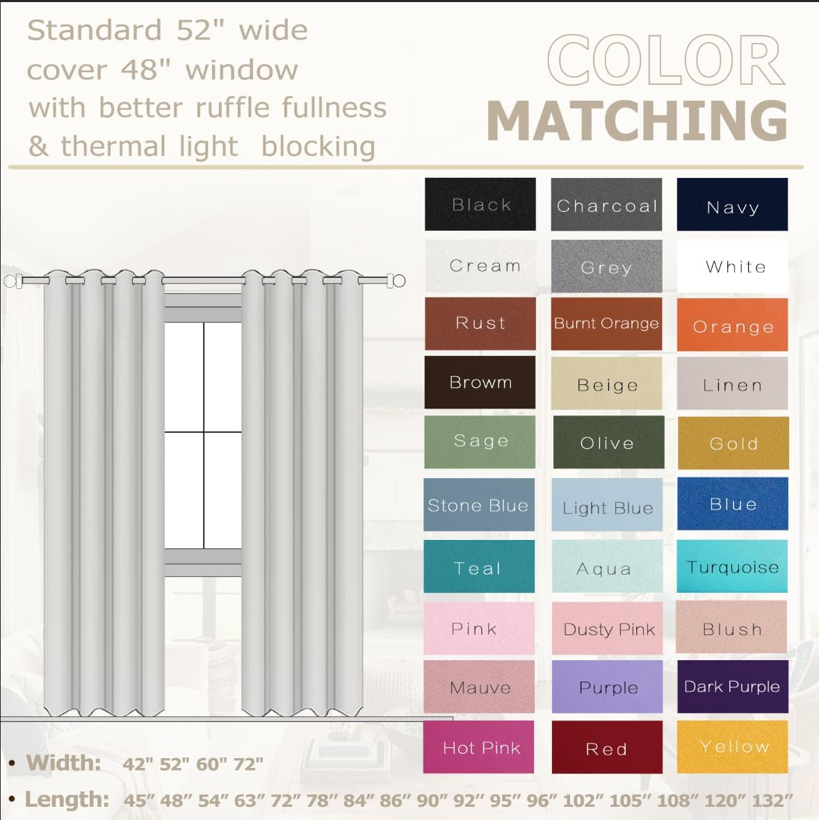 Burnt Orange Blackout Curtains for Living Room 2 Panels Set 84 Inches Long Grommet Thermal Black Out Window Drapes for Bedroom Patio Sliding Glass Door Vertical Blinds Home Office Decor,84 Inch Length image number 5