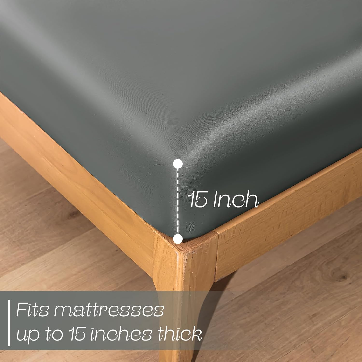 VACVELT 3-Piece Satin Fitted Sheet Set King Size, Grey Bottom Bed Sheet with 2 Pillowcases, Similar to Silk Sheets, Luxury & Silky Bedding Set, 15 Inch Deep Pocket image number 3