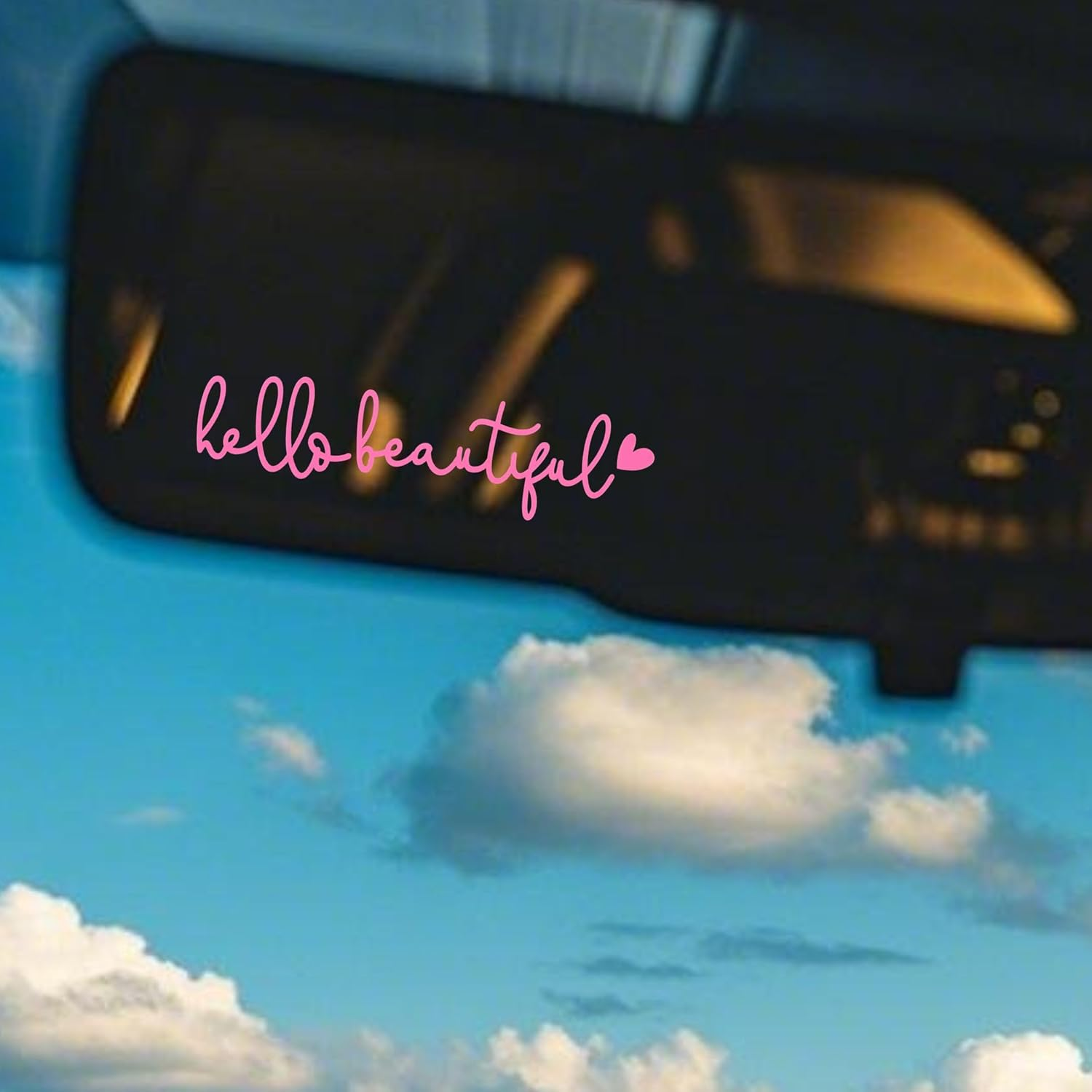 MOTOFITOOL 4X Hello Beautiful Rearview Mirror Decal, Rear View Mirror Sticker, Girly Car Accessories, Pink Vanity Stickers for Women, Empowering Self-Love Car Decor image number 3