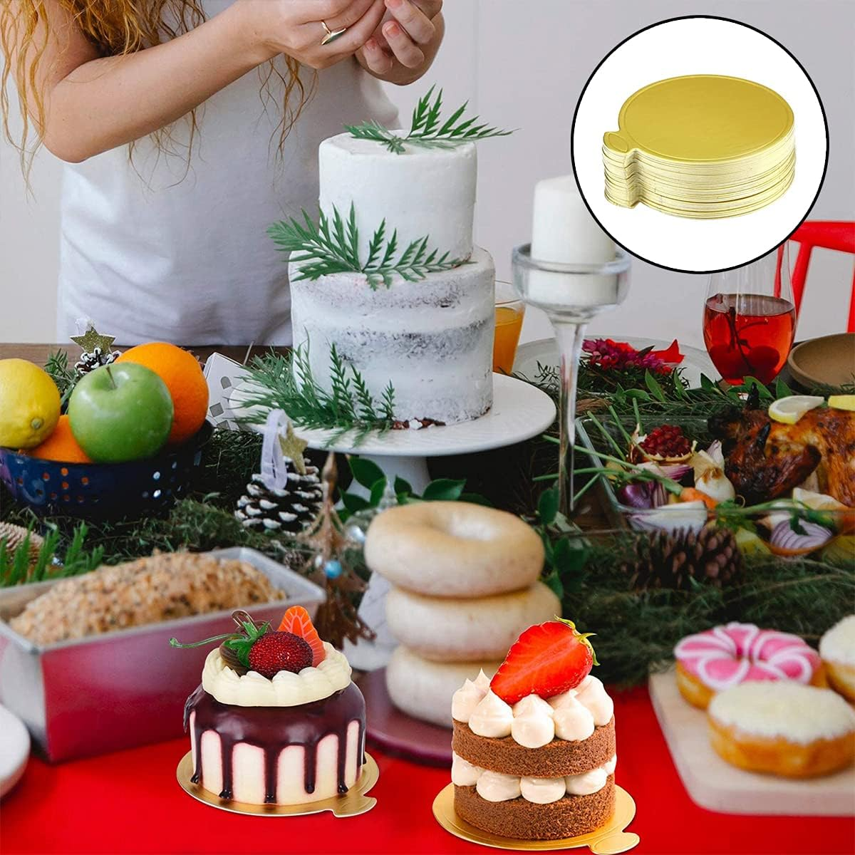 WELANE Mini Cake Board, 30 PCS Gold Mousse Cake Base for Dessert Displays (9Cm/3.5 Inch) image number 3