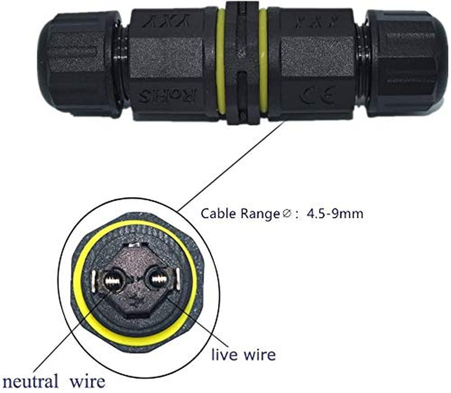 Youngpower Waterproof Junction Box Connector Outdoor Straight 2Pole /Way 2 Pin/3 Pin/4 Pin IP68 External Junction Box Cable Connector Sleeve &empty;4.5-9.5Mm Black (2Pack of 2-Pin) image number 4