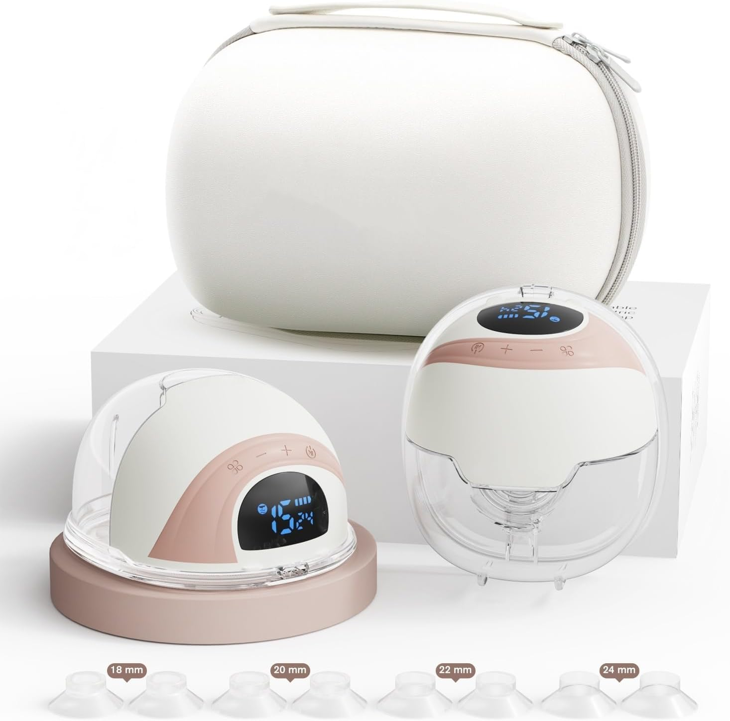 Wearable Electric Breast Pump with Carrying Bag, Hands-Free Breast Pump with 3 Modes & 15 Suction Levels, Portable Electric Breastfeeding Pump Low Noise LED Display 18/20/22/24MM Flanges - 2 Pack image number 2