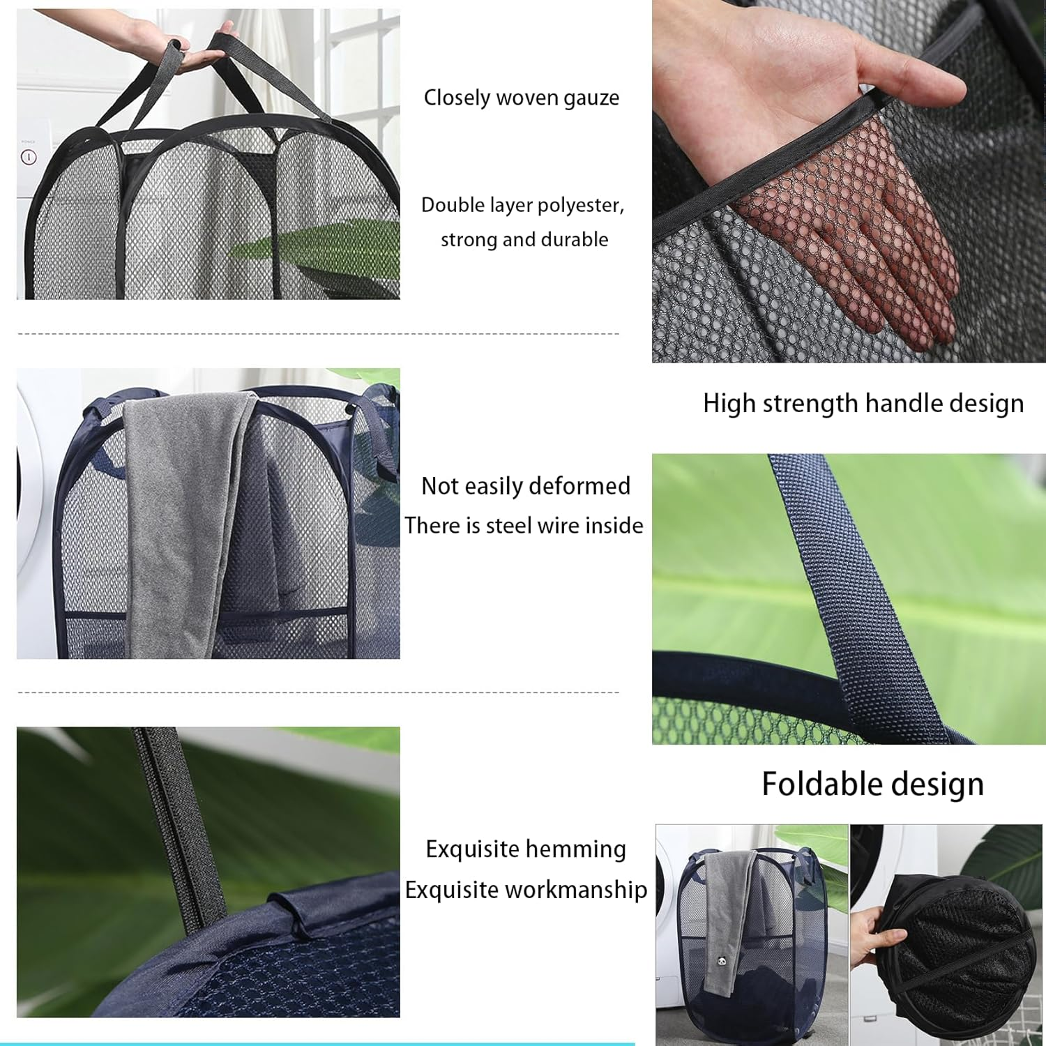 2 Pack Pop up Laundry Basket, Collapsible Mesh Dirty Clothes Basket for Temporary Storage, Toy Storage & Change of Clothes, Black image number 3