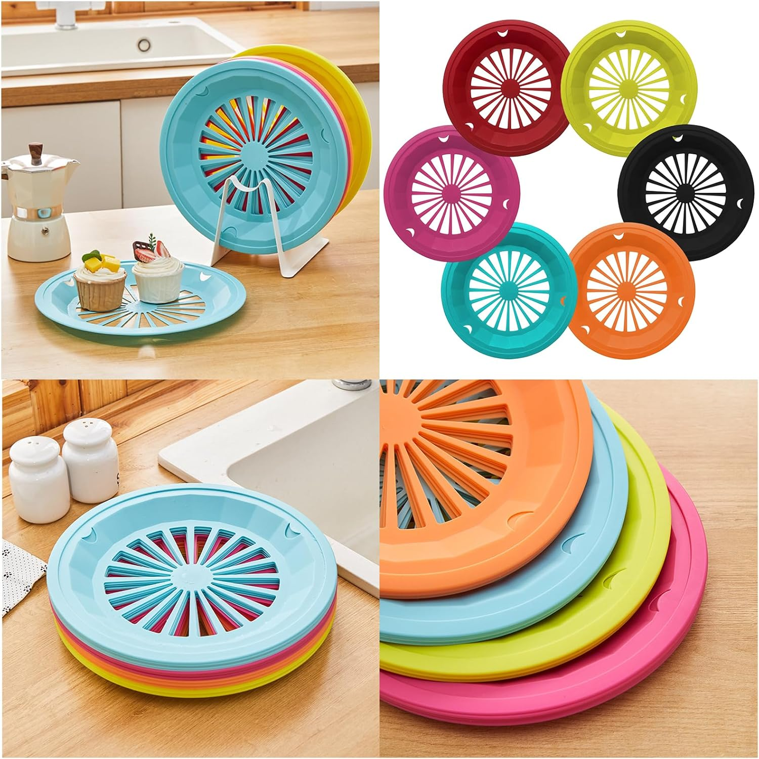 24X 6 Colors Heavy Duty Reusable Plastic Paper Plate Holders Woven Paper Plate Holder for Kitchen Outdoor Picnic