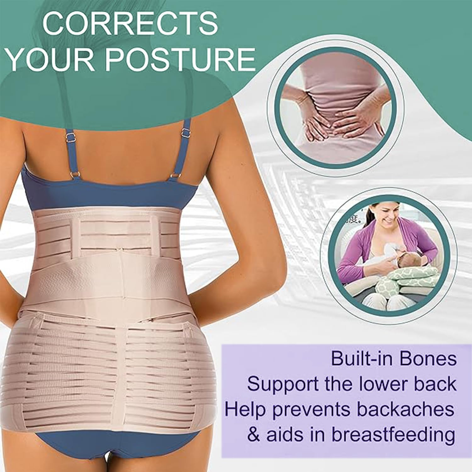 Roczential Three in One Postpartum Support - Restoring Abdominal/Lumbar/Pelvic Belt Shape (Flesh Color) image number 2