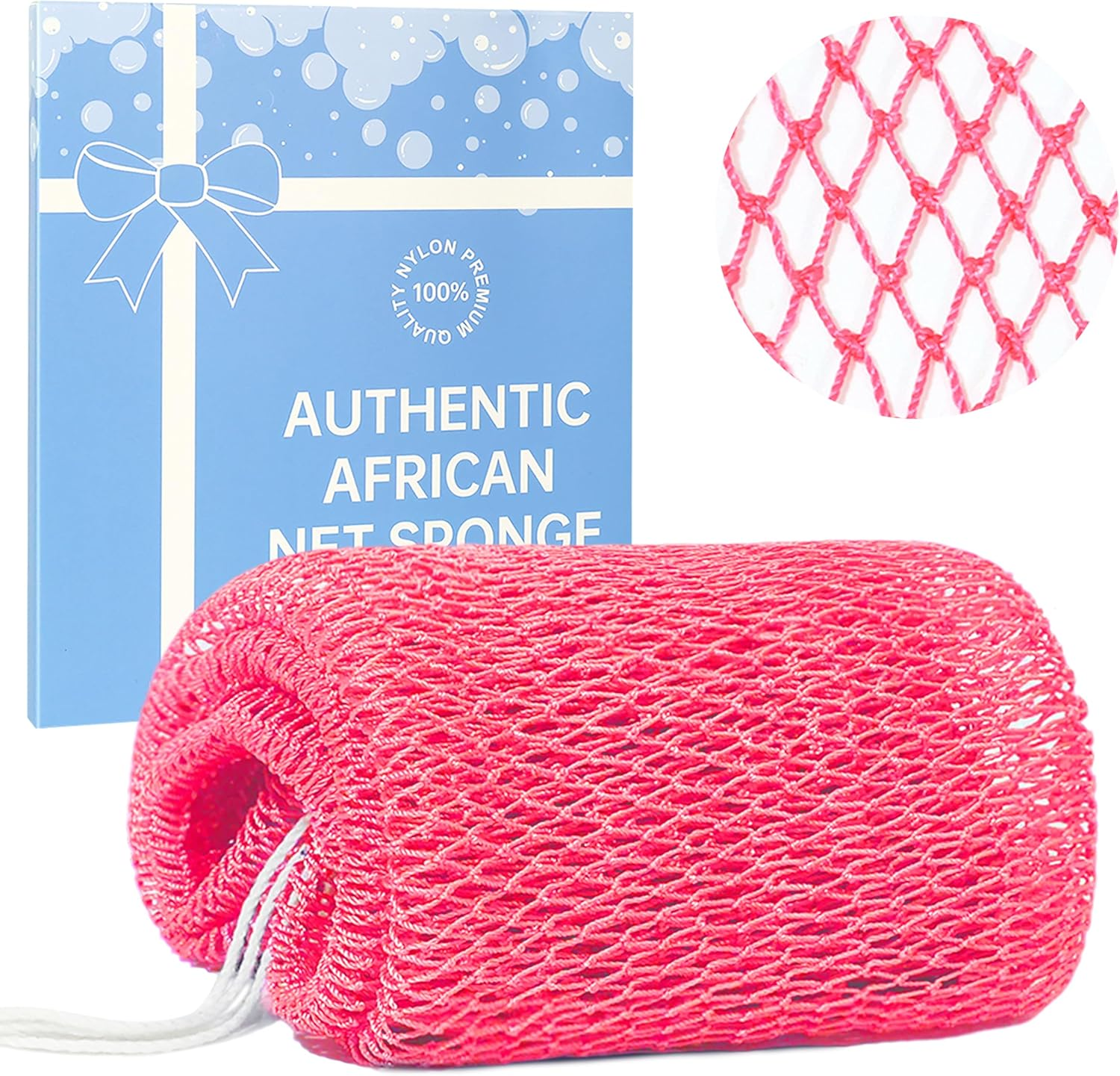 African Net Sponge with Knots,Authentic Exfoliating Bath Sponge for Deep Cleansing, Long-Lasting Body Scrub, Shower & Bath Accessories for Women & Men (Gold)