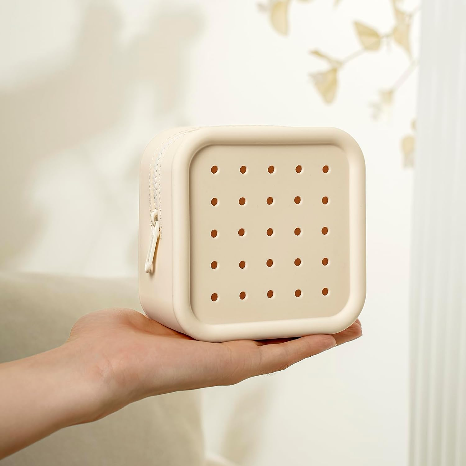 DDPOND Silicone Makeup Bag with Holes, Small Waterproof Travel Cosmetic Bag, Stylish Travel Toiletry Pouch, Multi-Purpose with Holes Pouch Perfect for Sports, Beach, Pool(07Beige) image number 2